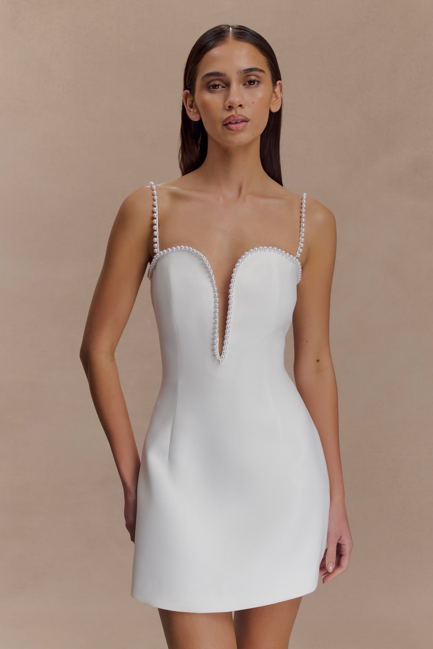 Kingsley Beaded Neckline Mini Dress - Ivory