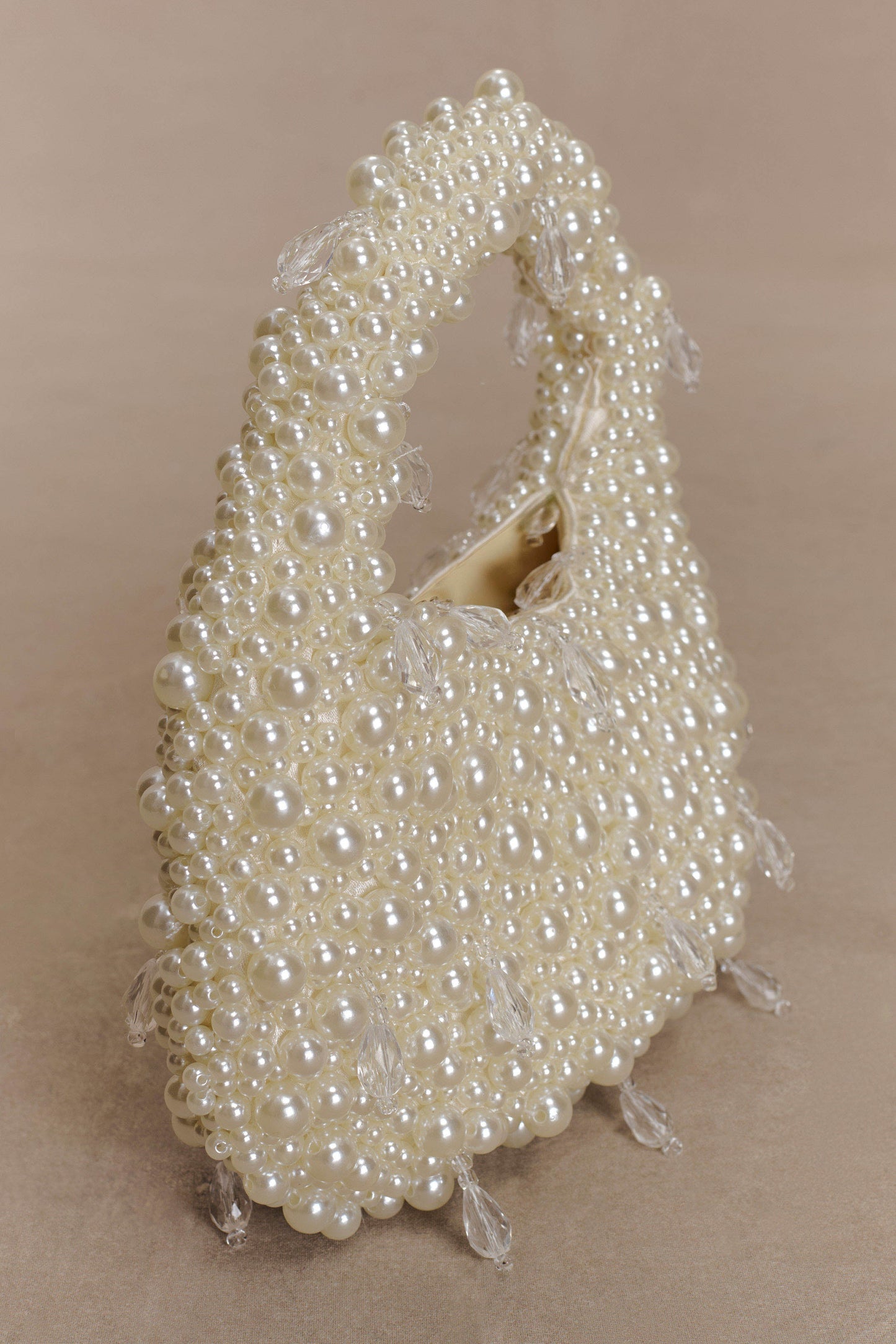 Amara Pearl Teardrop Beaded Bag - White