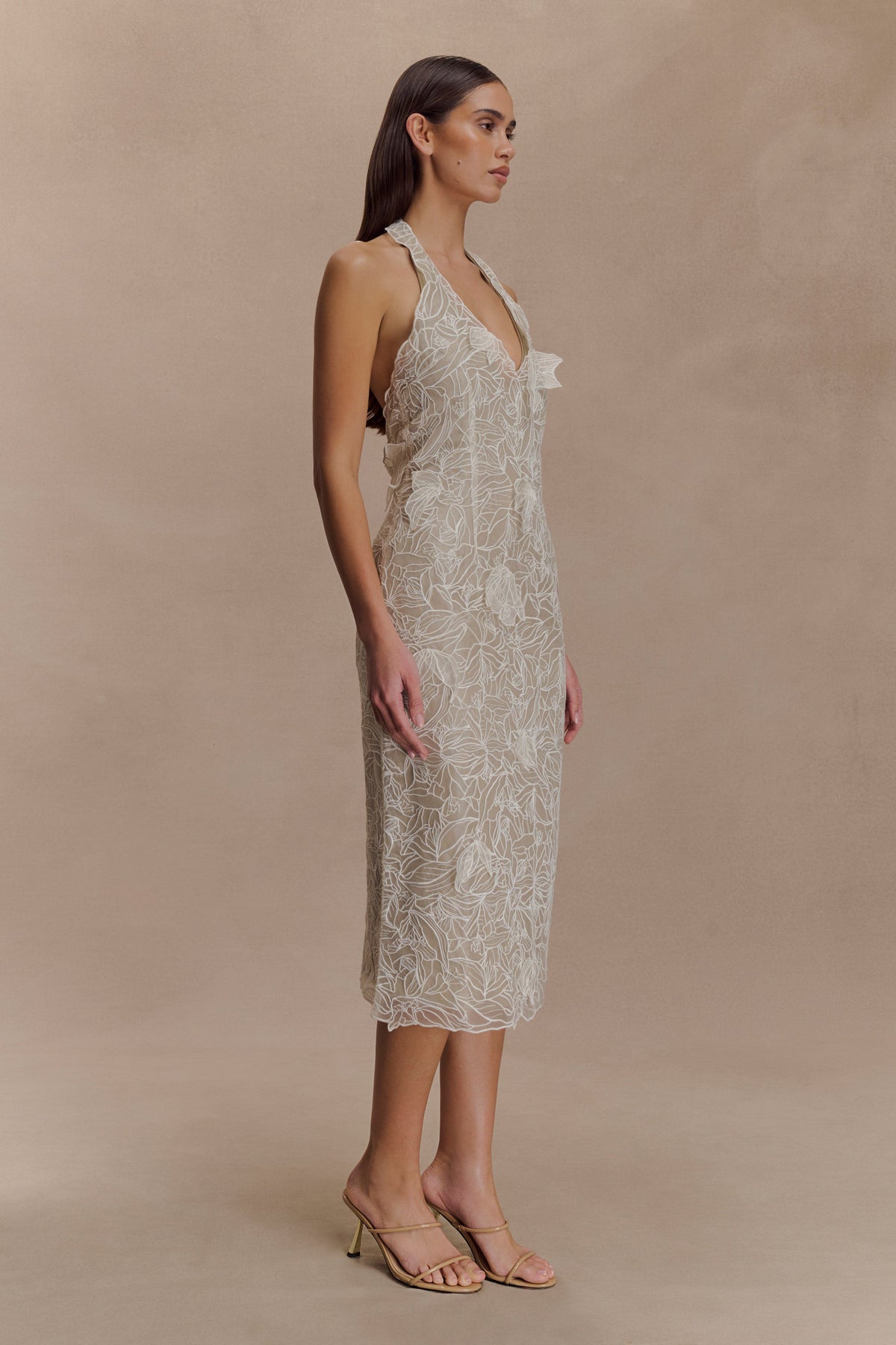 Lenore Silk Lace Halter Midi Dress - Ivory