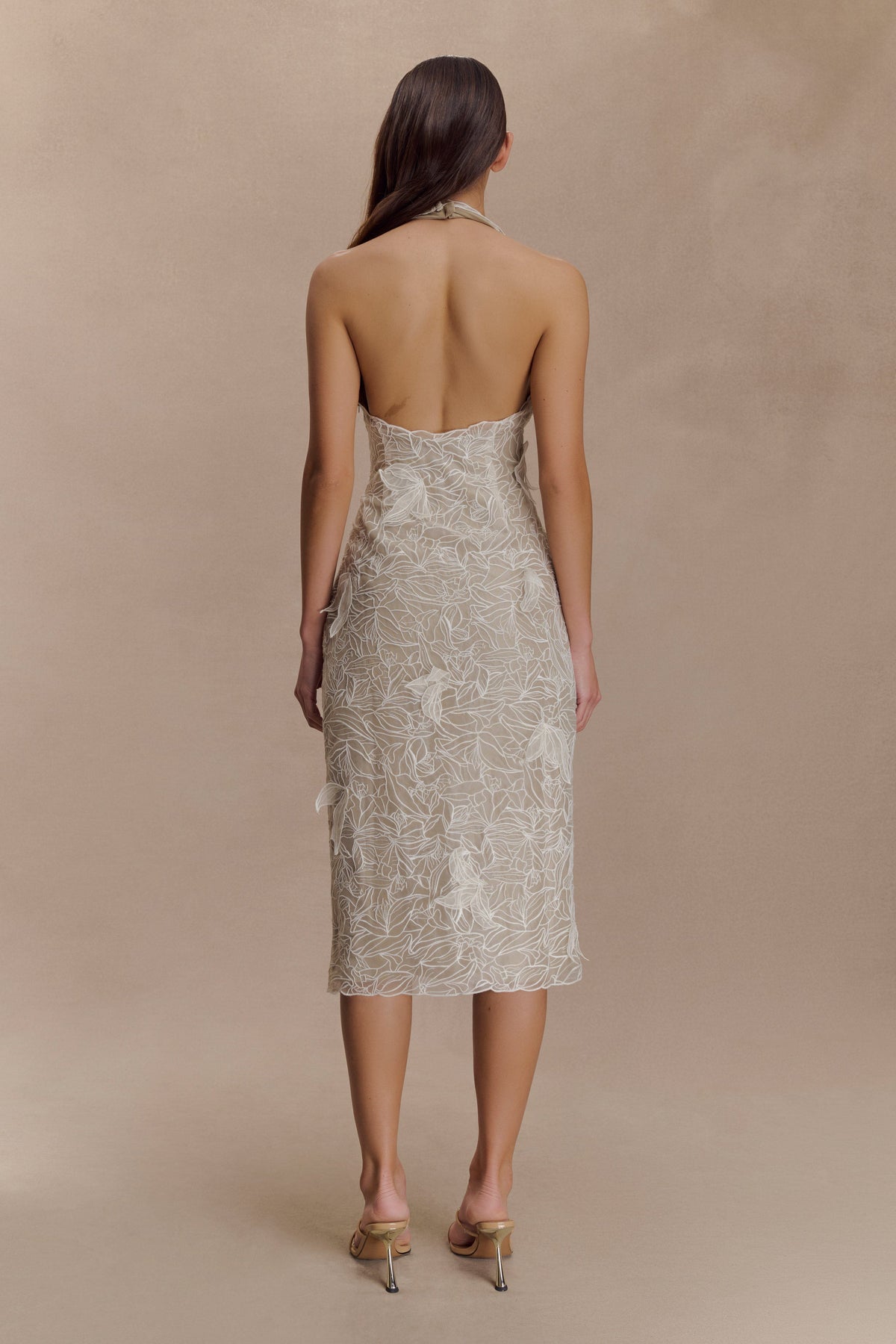 Lenore Silk Lace Halter Midi Dress - Ivory