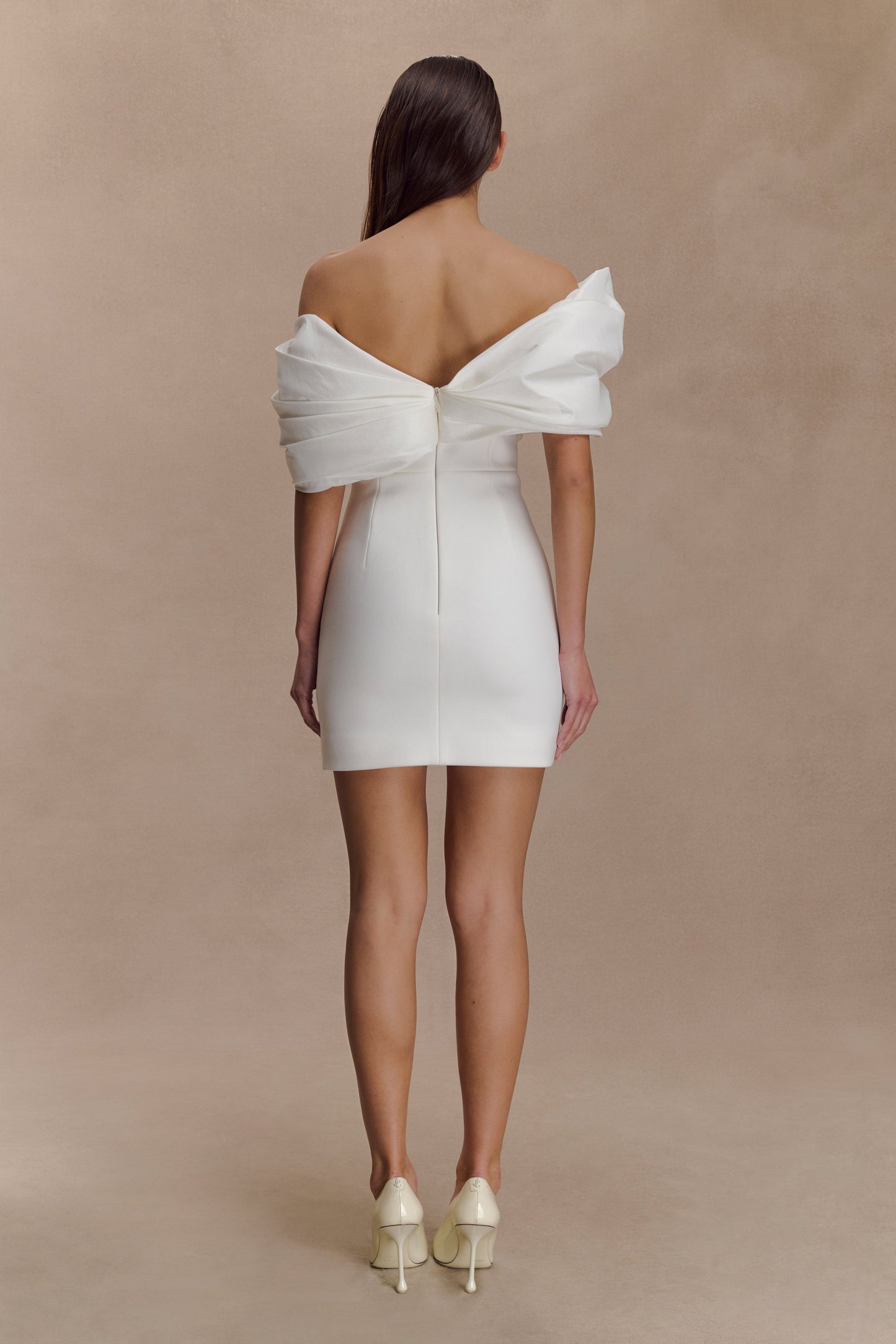 Aphrodite Off Shoulder Crepe Mini Dress - Ivory