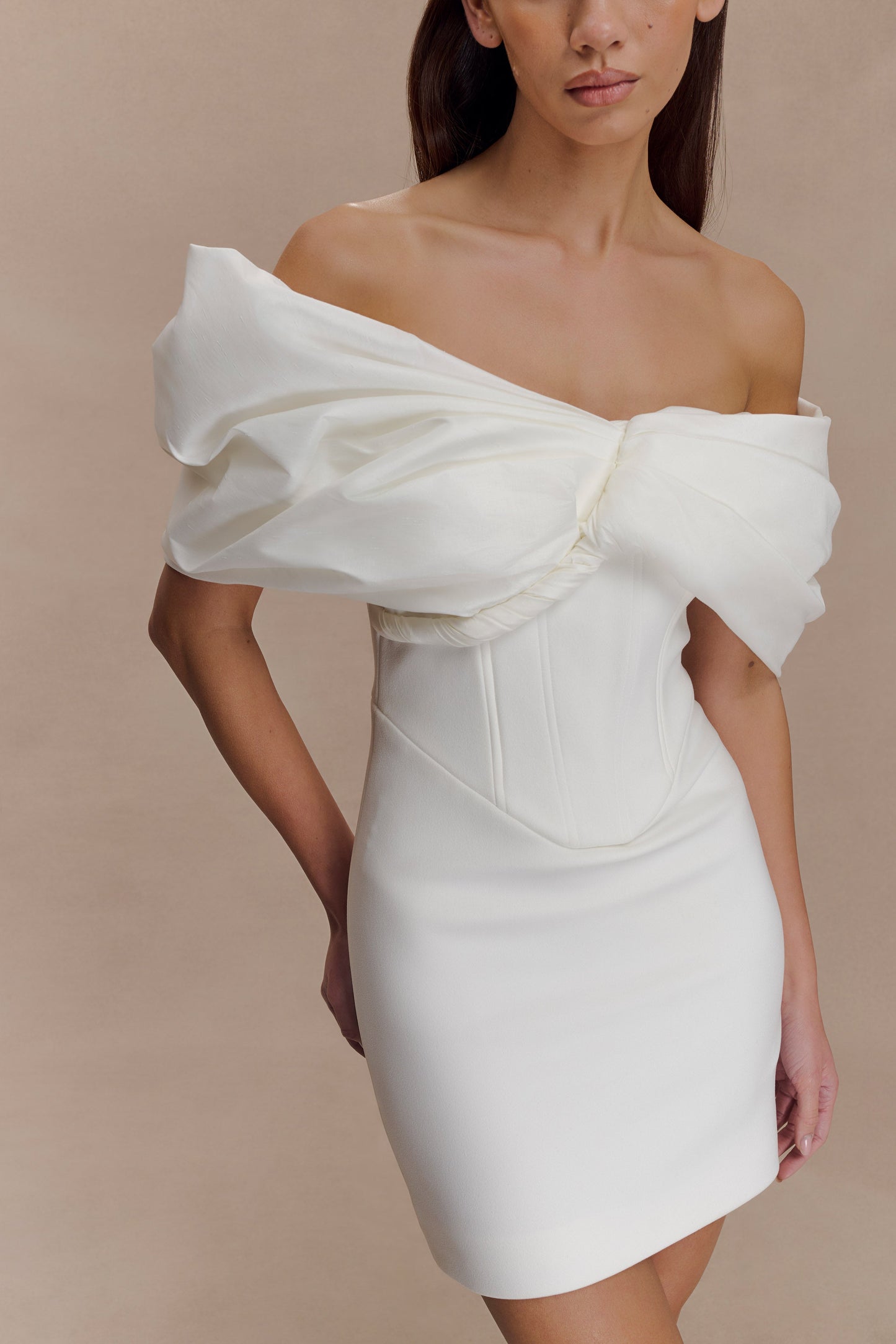 Aphrodite Off Shoulder Crepe Mini Dress - Ivory
