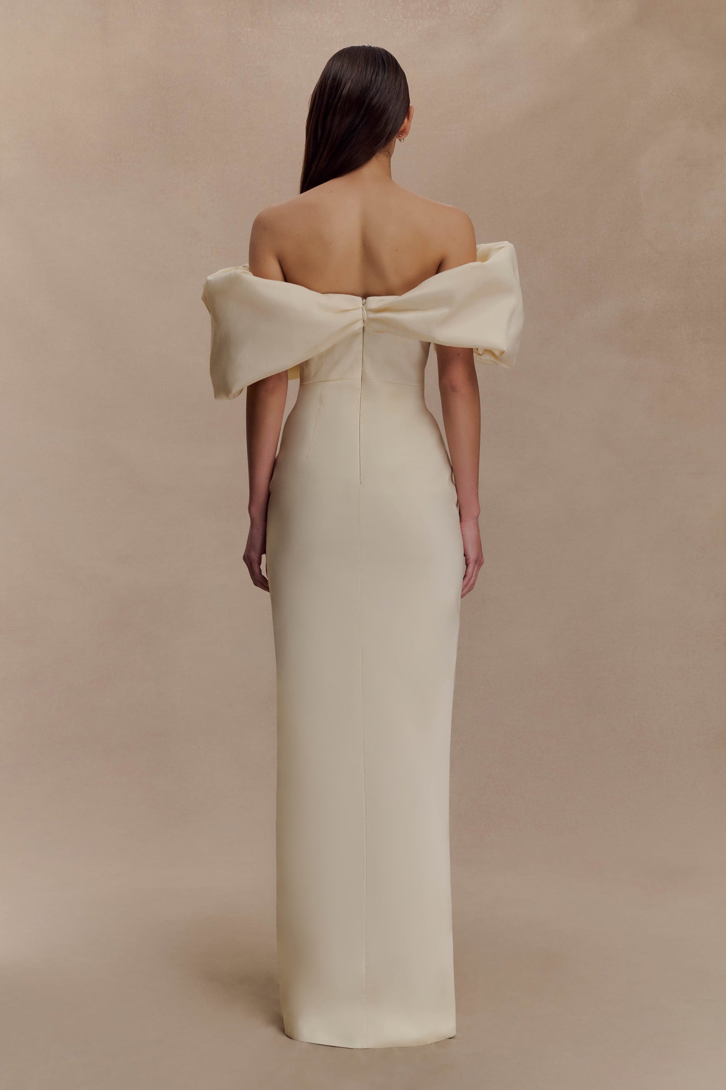 Angelica Taffeta Off Shoulder Bridal Gown - Soft Beige