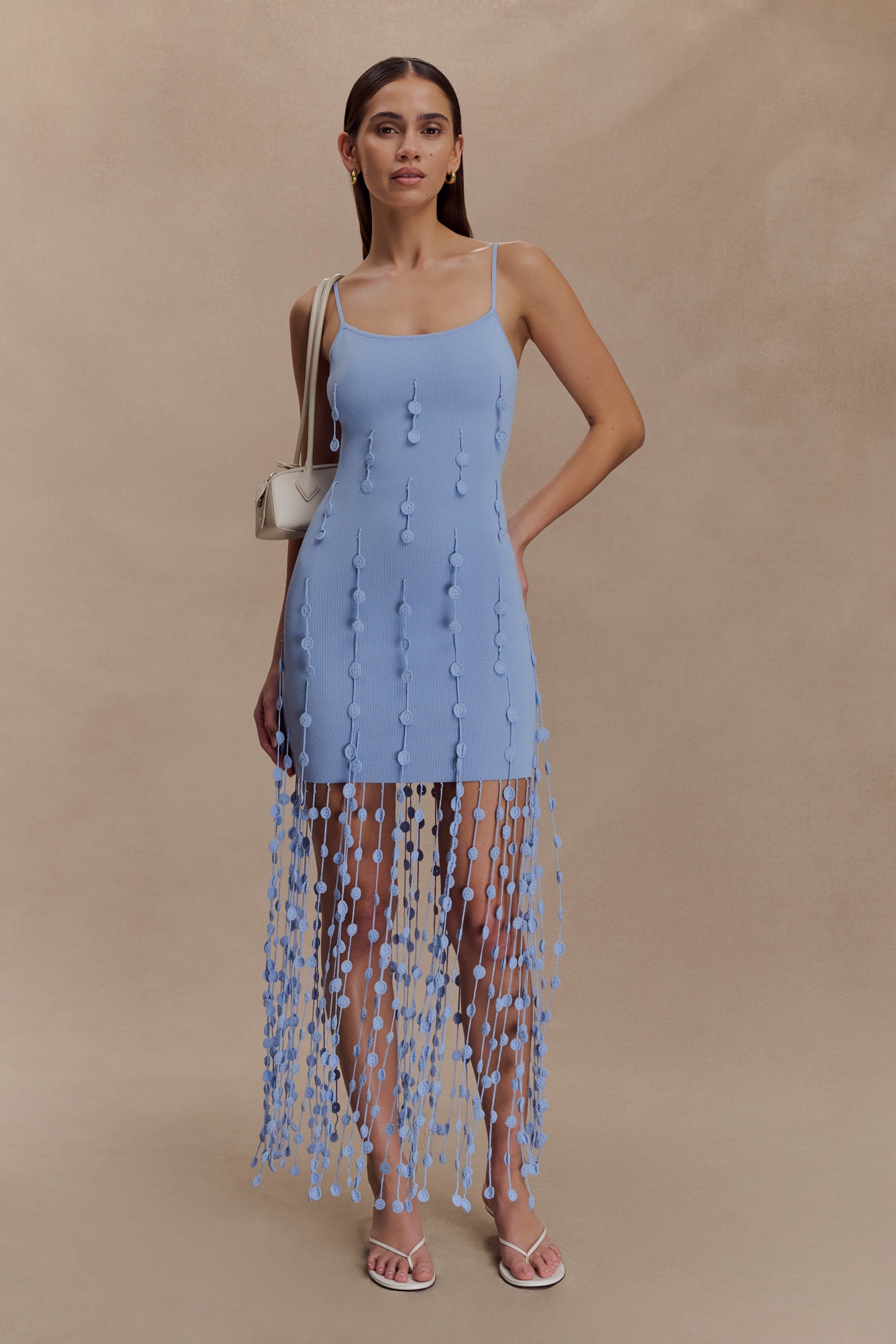 Tove Hand Knit Flower Mini Dress - Blue