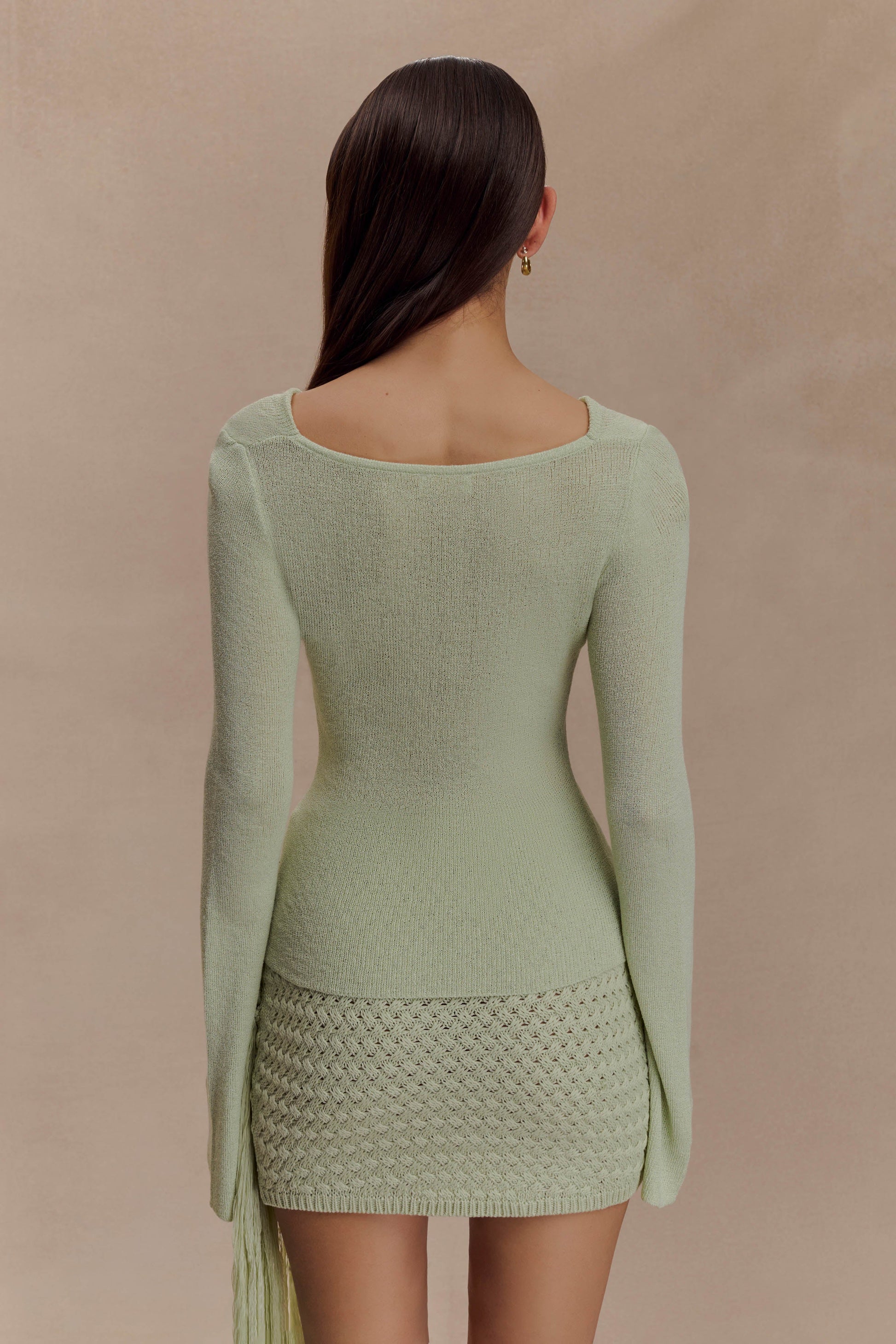 Elowen Knit Cowl Long Sleeve Top - Pastel Green #2