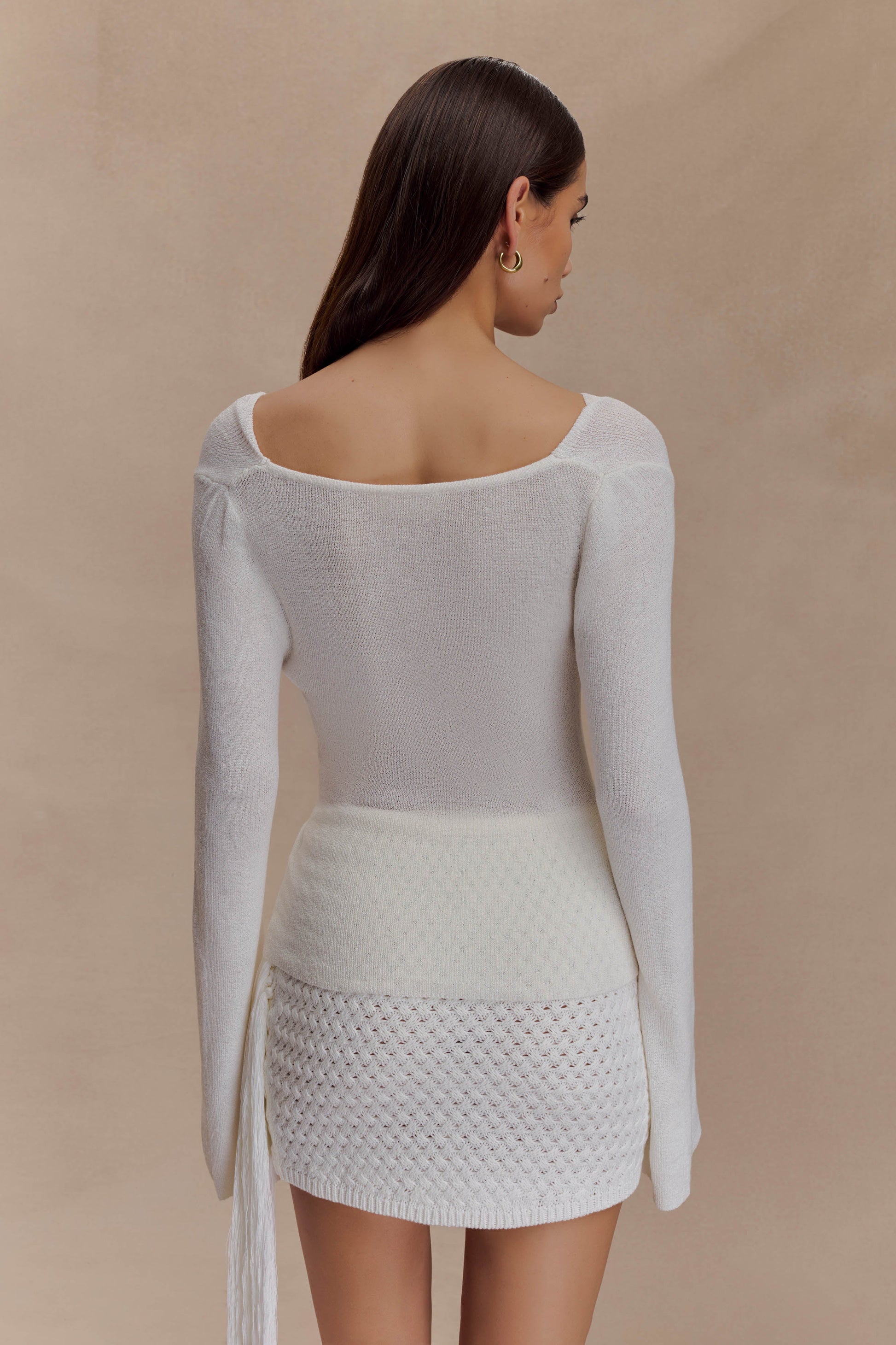 Elowen Knit Cowl Long Sleeve Top - White #2