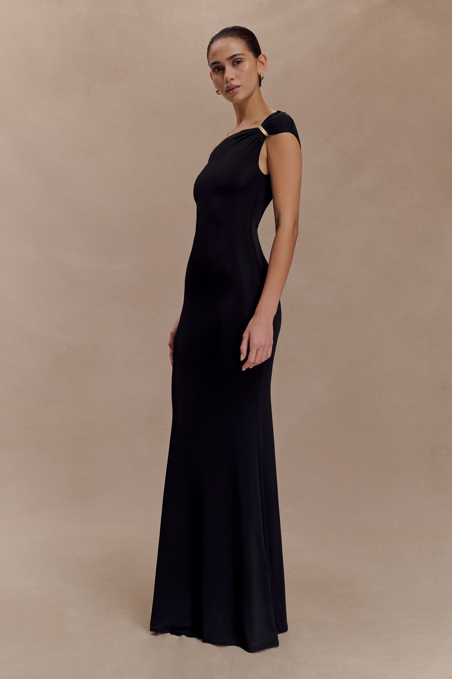 Kinsley Slinky Maxi Dress With Hardware - Black