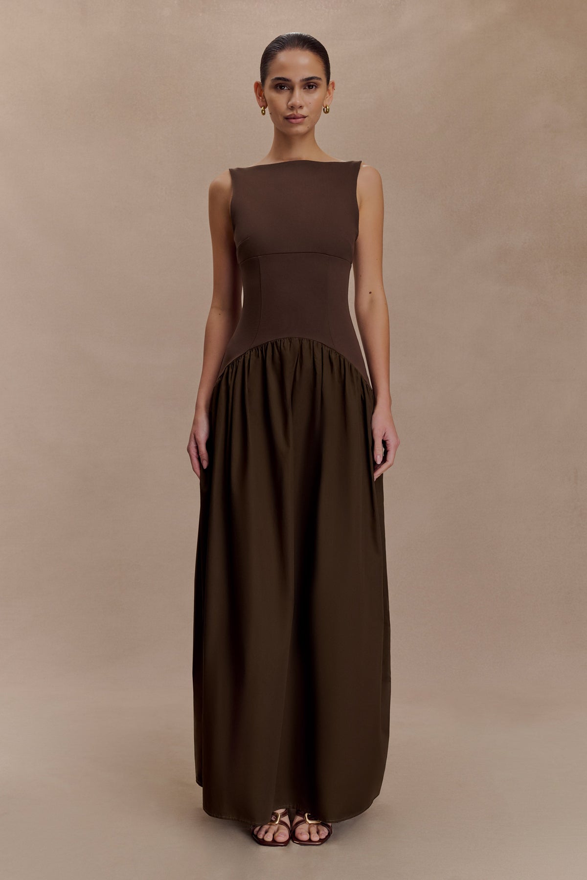Acacia Contrast Sleeveless Maxi Dress - Chocolate