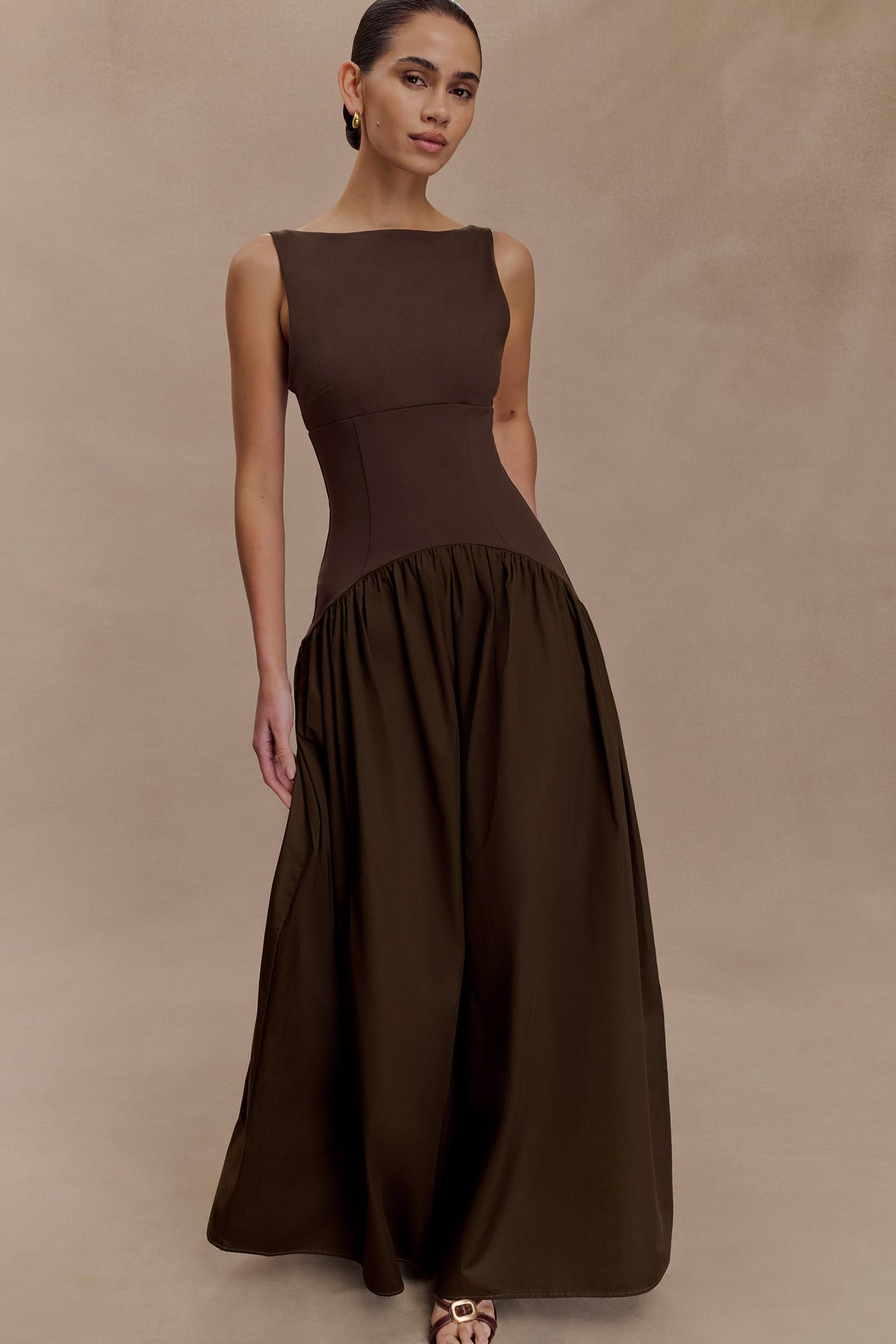 Acacia Contrast Sleeveless Maxi Dress - Chocolate