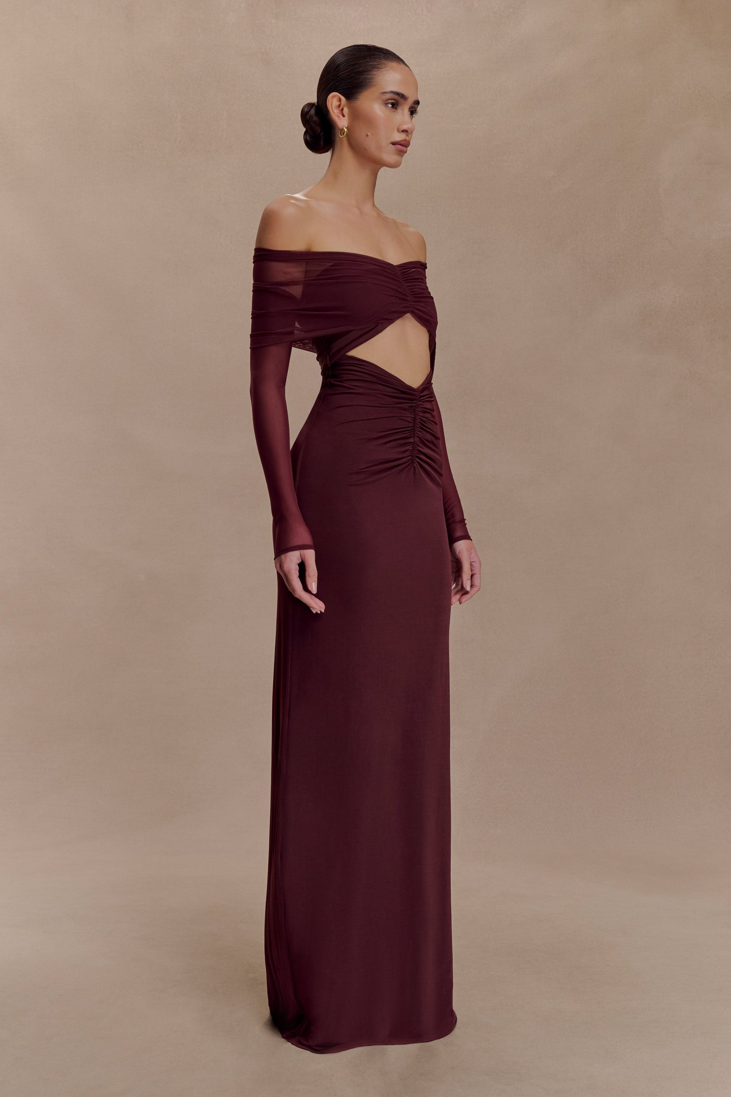 Rafaella Slinky And Mesh Maxi Dress - Mahogany