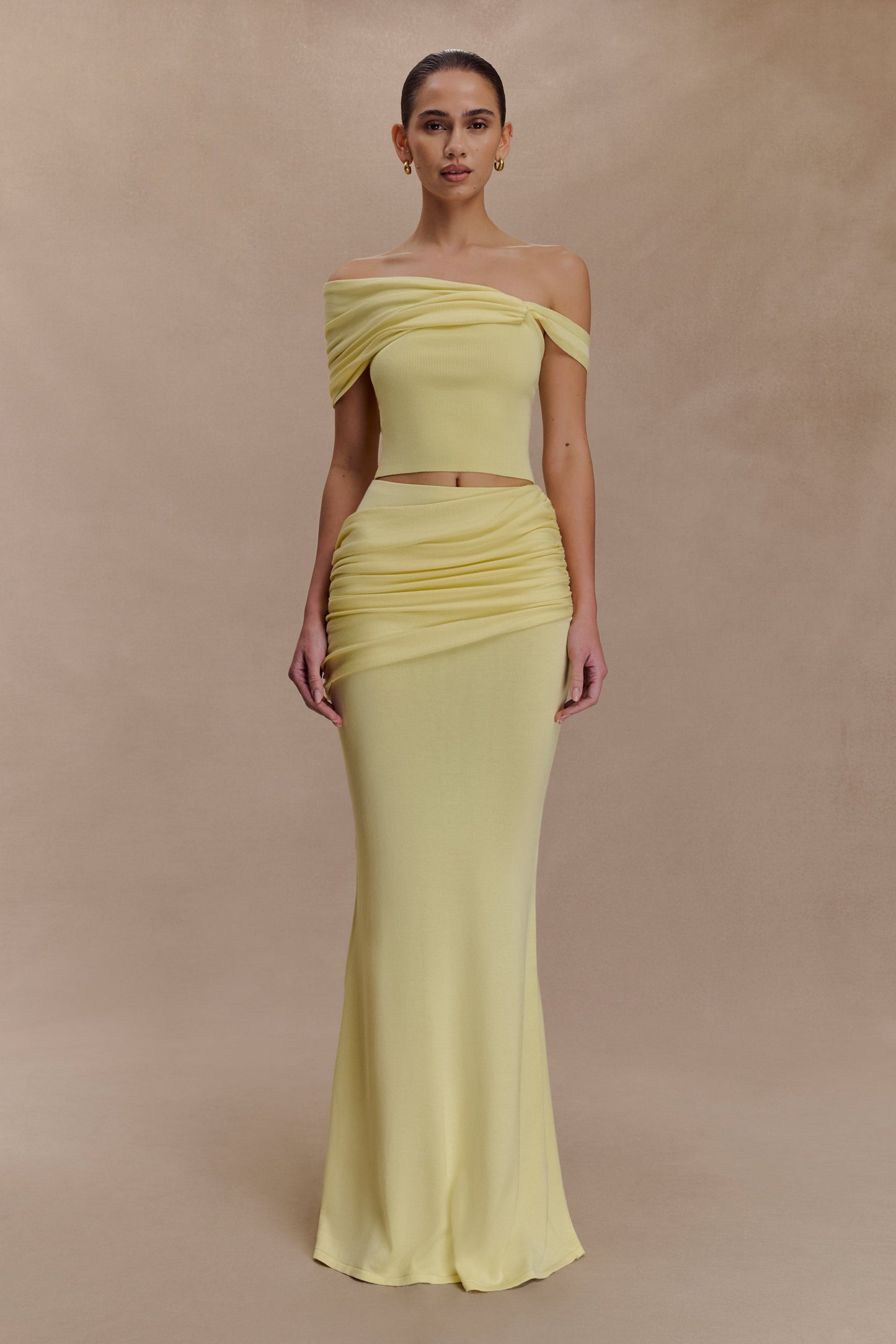 Irene Gathered Knit Maxi Skirt - Lemon