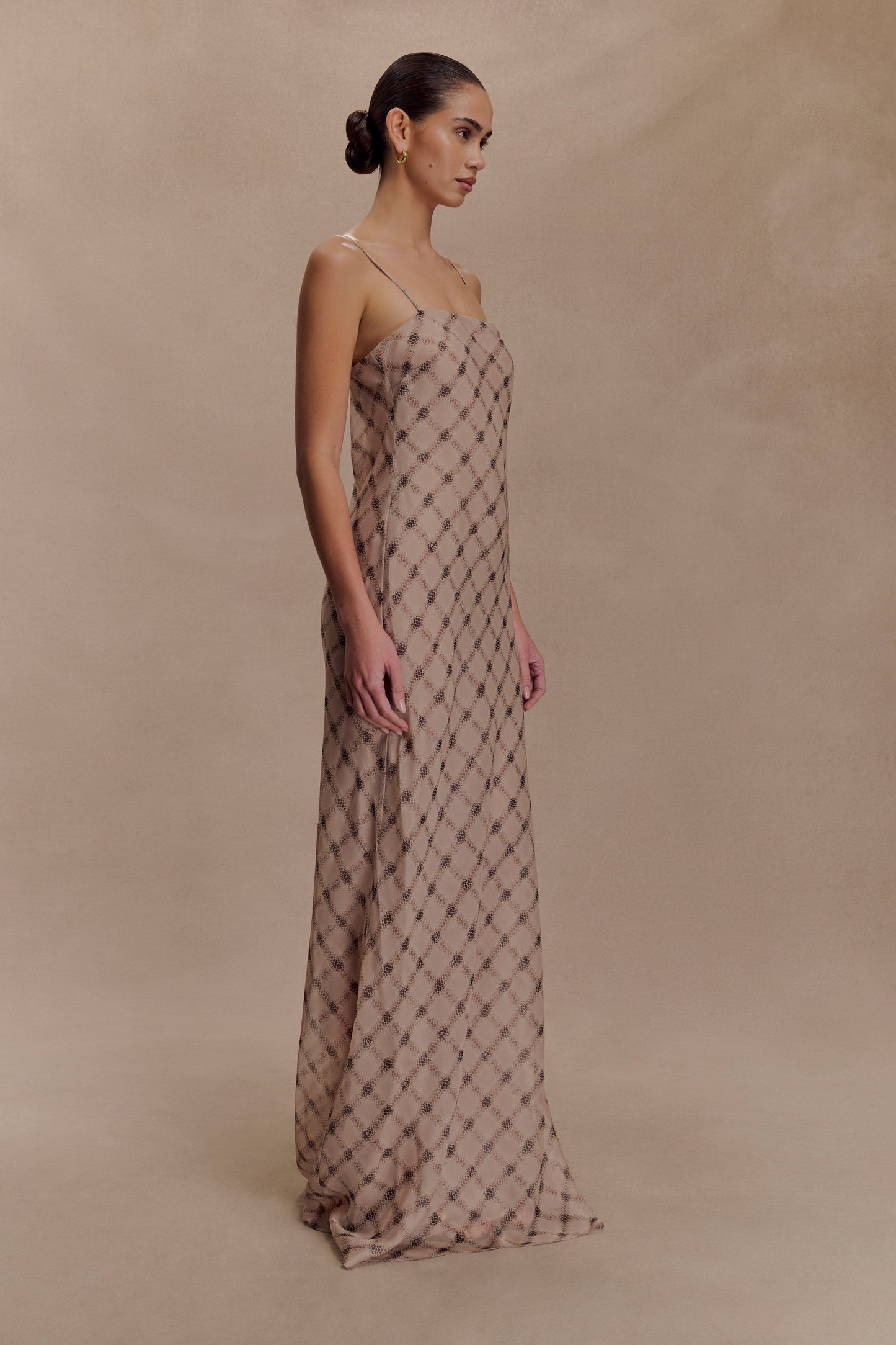 Silvana Chiffon Maxi Dress - Snake Check Print Mocha