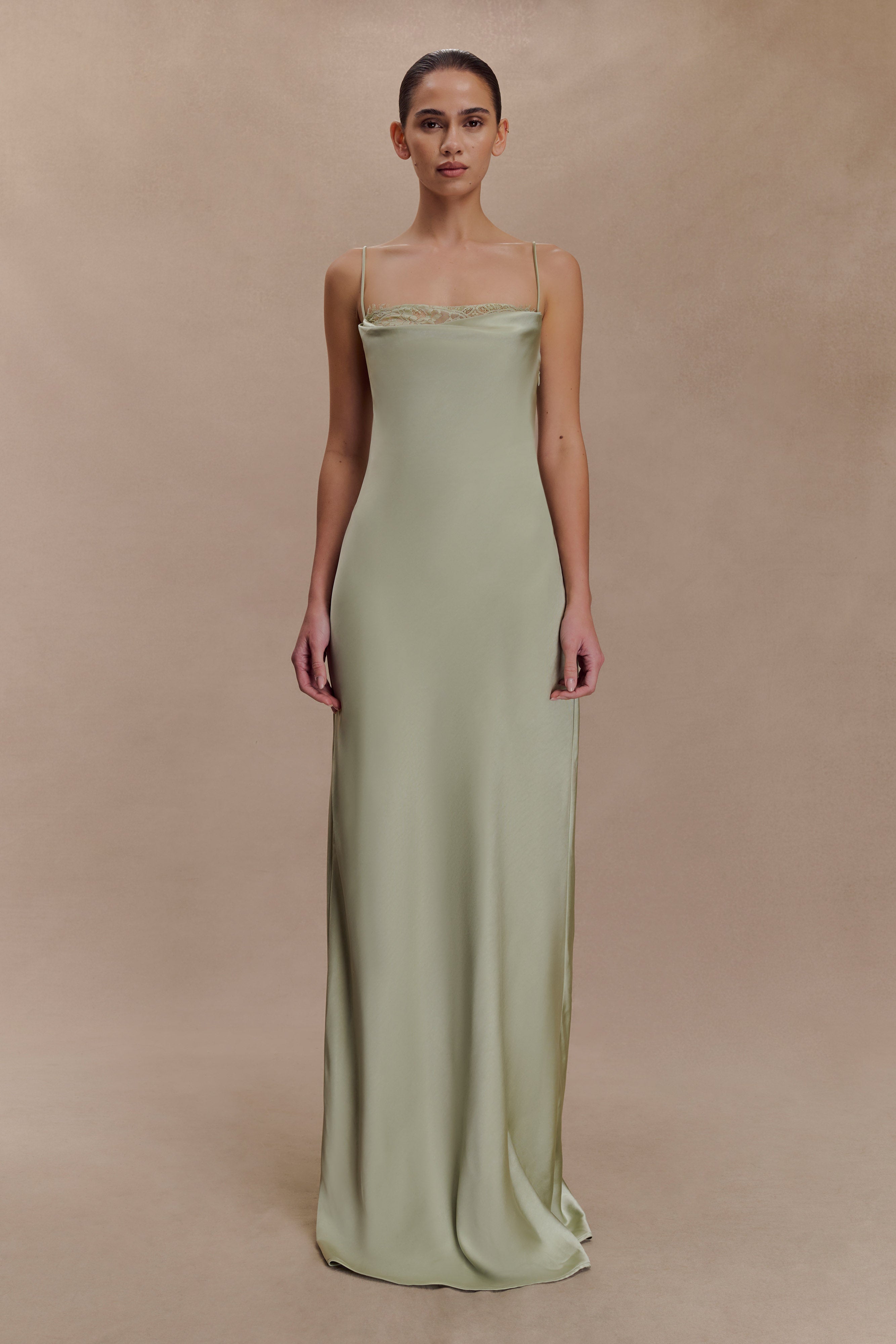 Yavira Twist Bodice Mesh Maxi Dress Sage main image 0