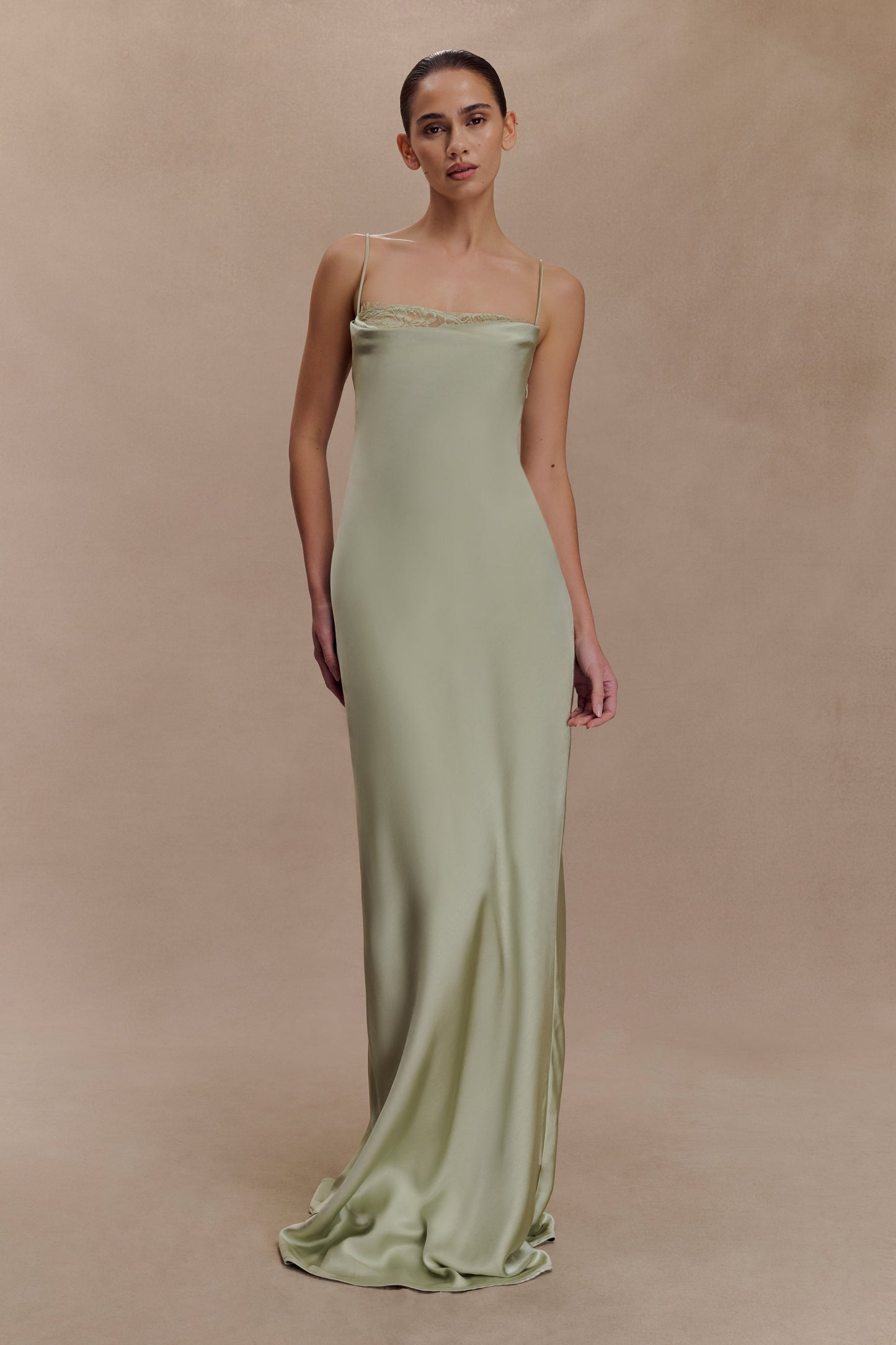 Isadora Lace & Satin Maxi Dress - Sage