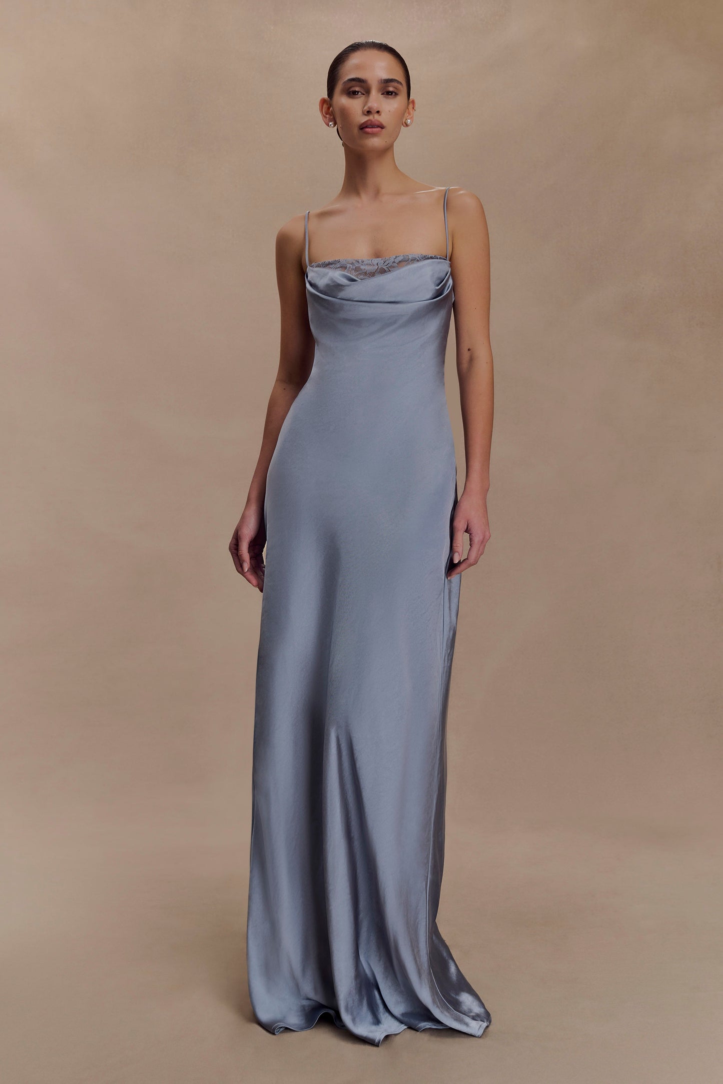 Isadora Lace & Satin Maxi Dress - Frosted Blue