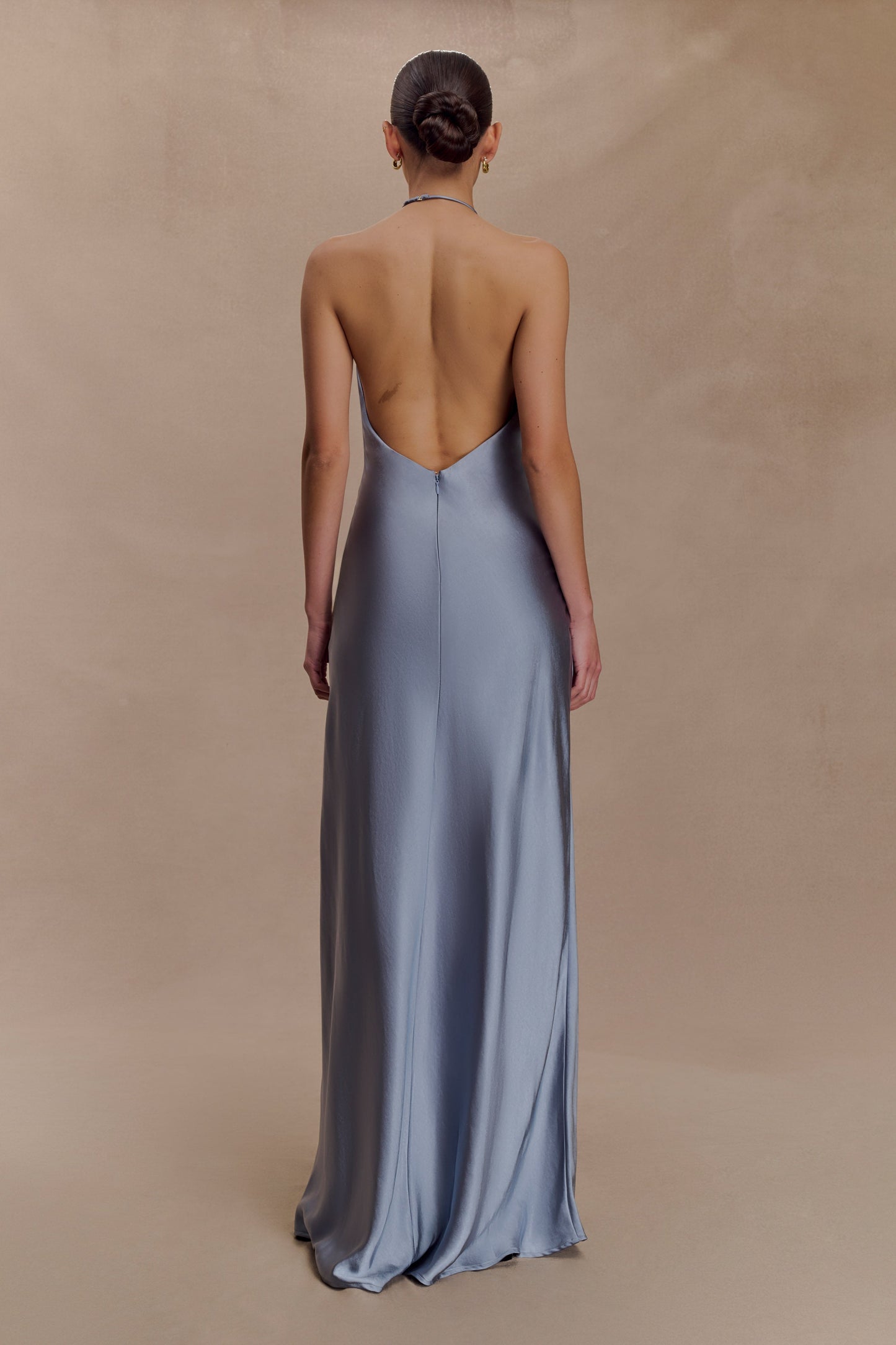 Bella Satin Halter Maxi Dress - Frosted Blue