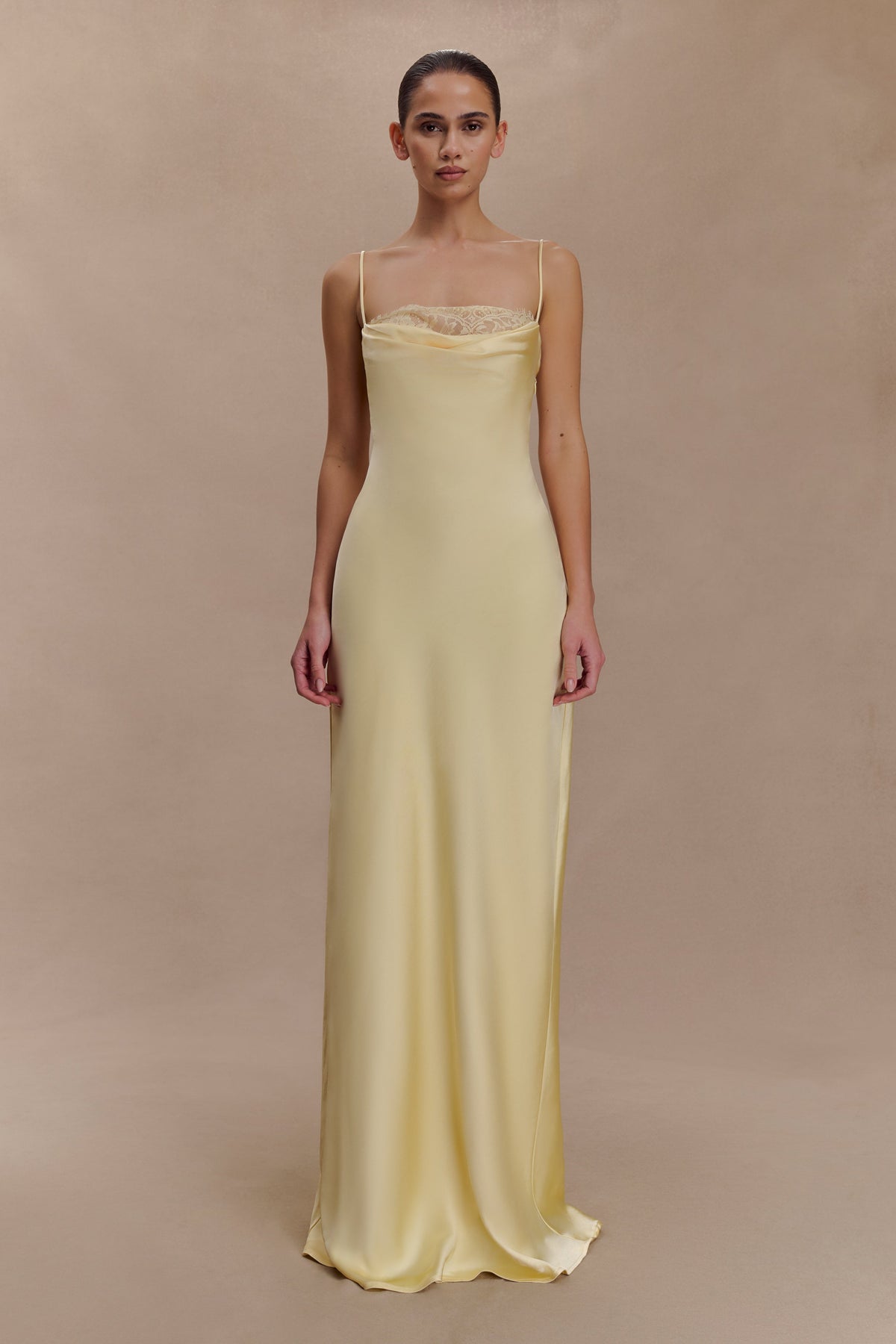 Isadora Lace & Satin Maxi Dress - Lemon