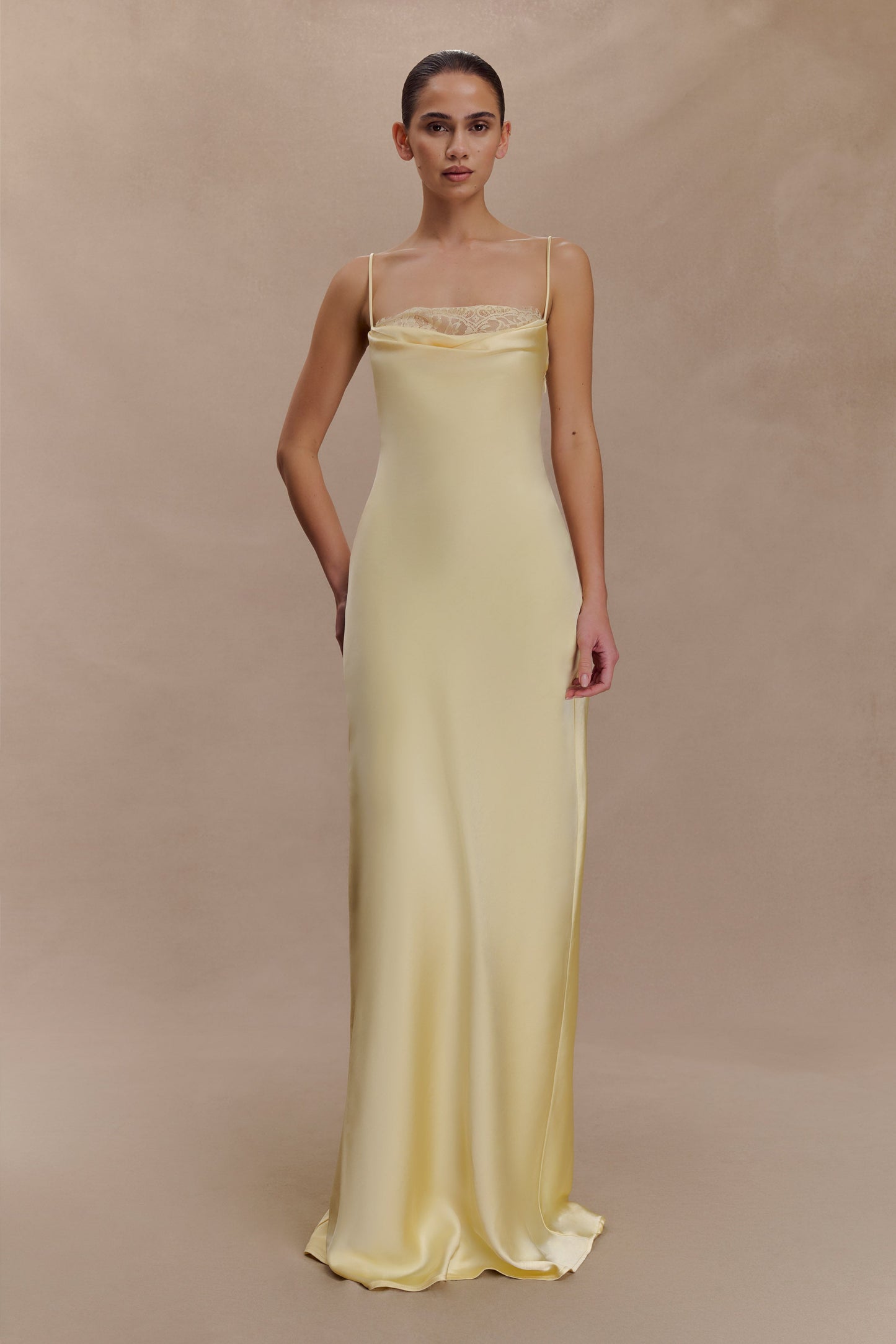 Isadora Lace & Satin Maxi Dress - Lemon