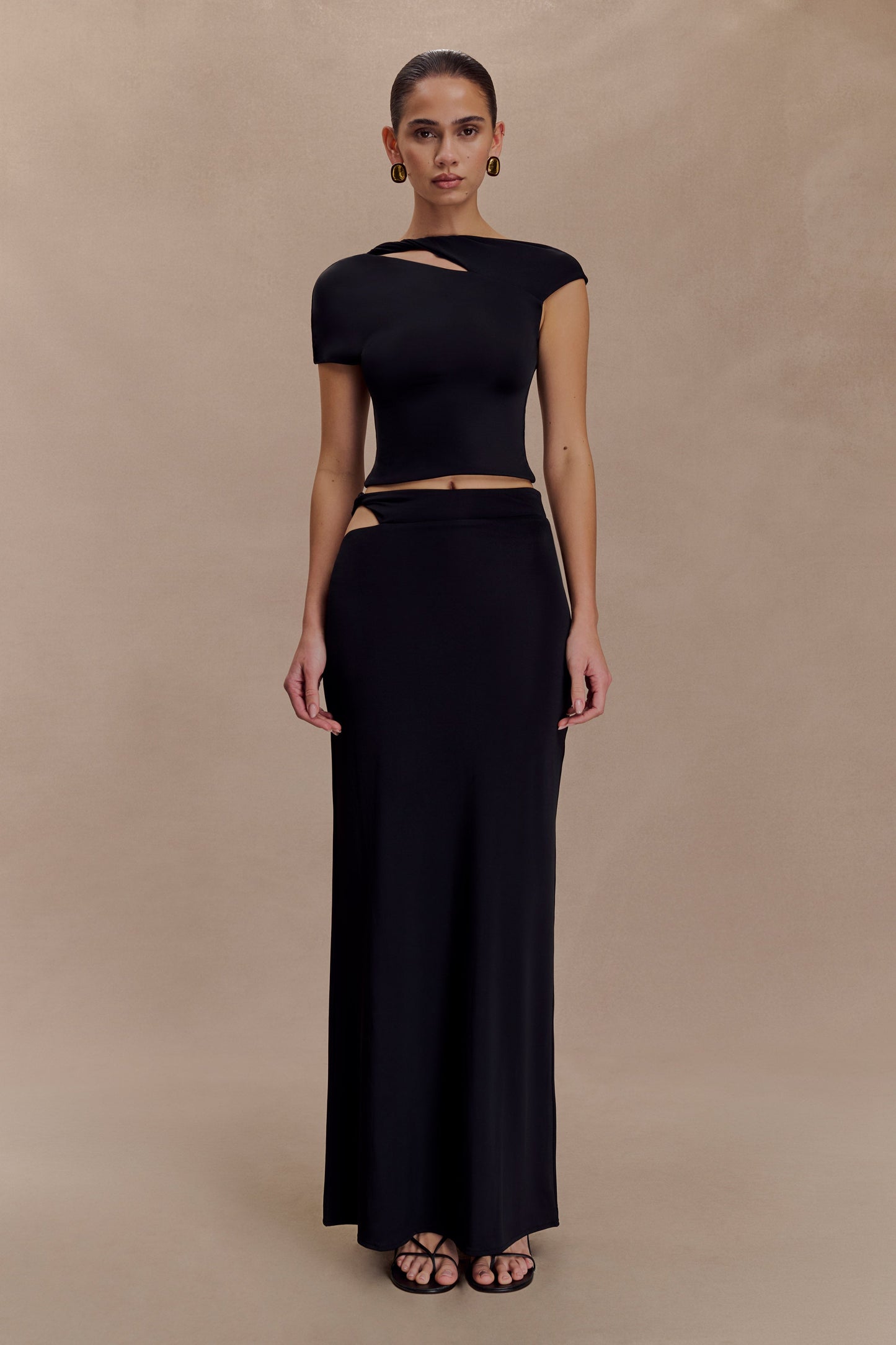 Haven Slinky Twist Midi Skirt - Black