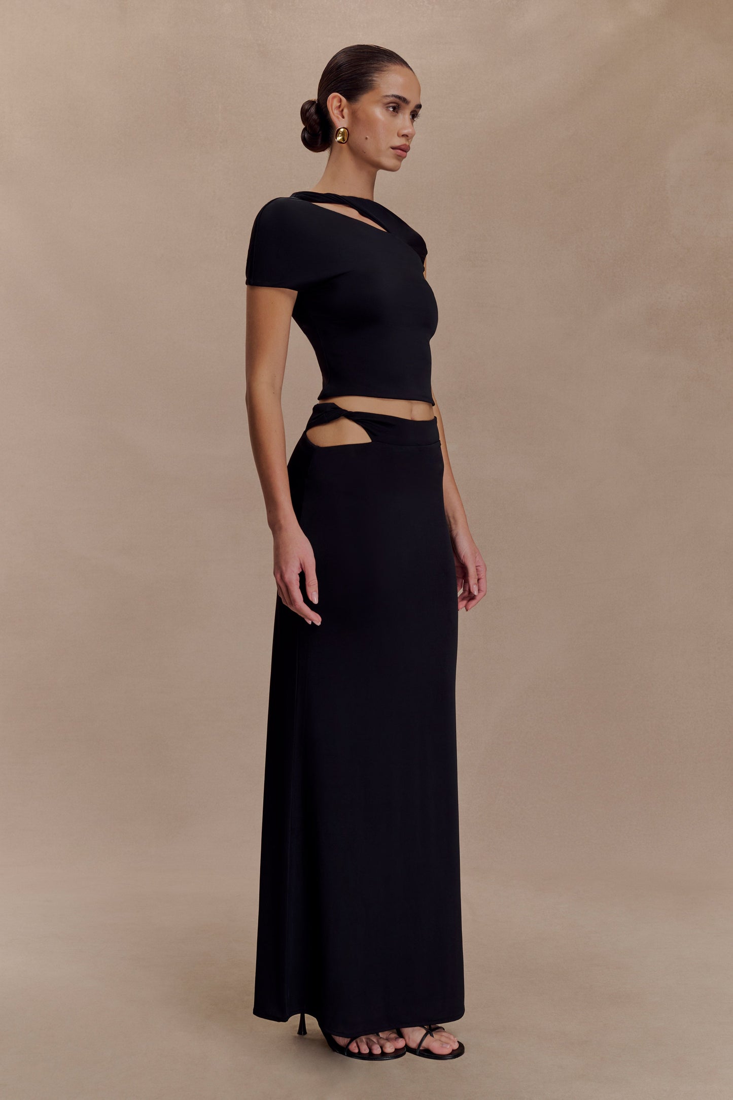 Haven Slinky Twist Midi Skirt - Black