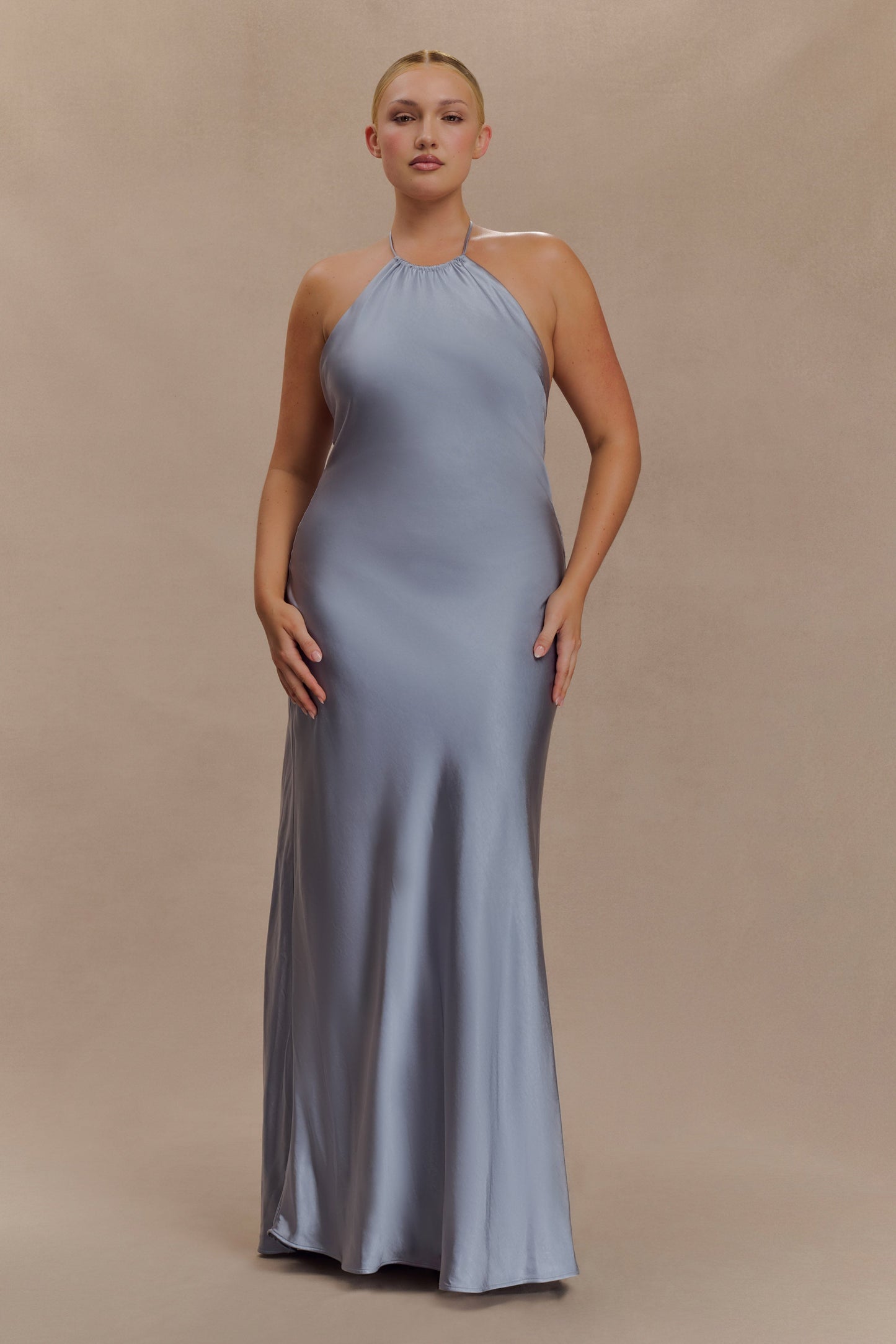 Bella Satin Halter Maxi Dress - Frosted Blue