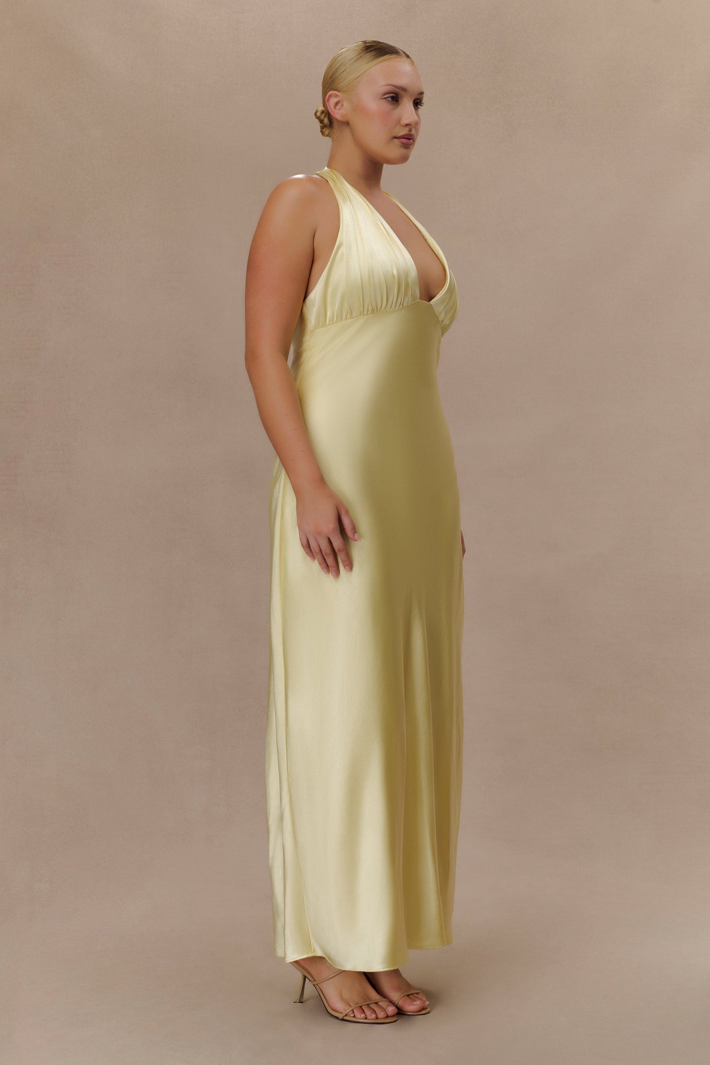 Alice Satin Halter Maxi Dress - Lemon