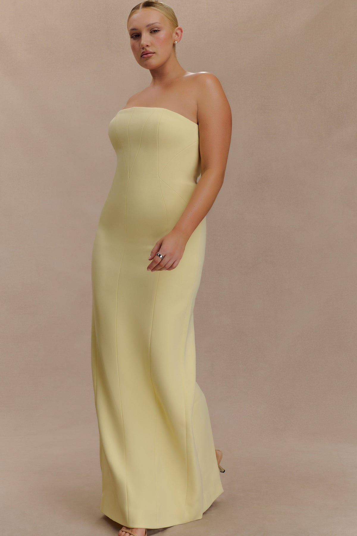 Kalila Strapless Crepe Maxi Dress - Lemon