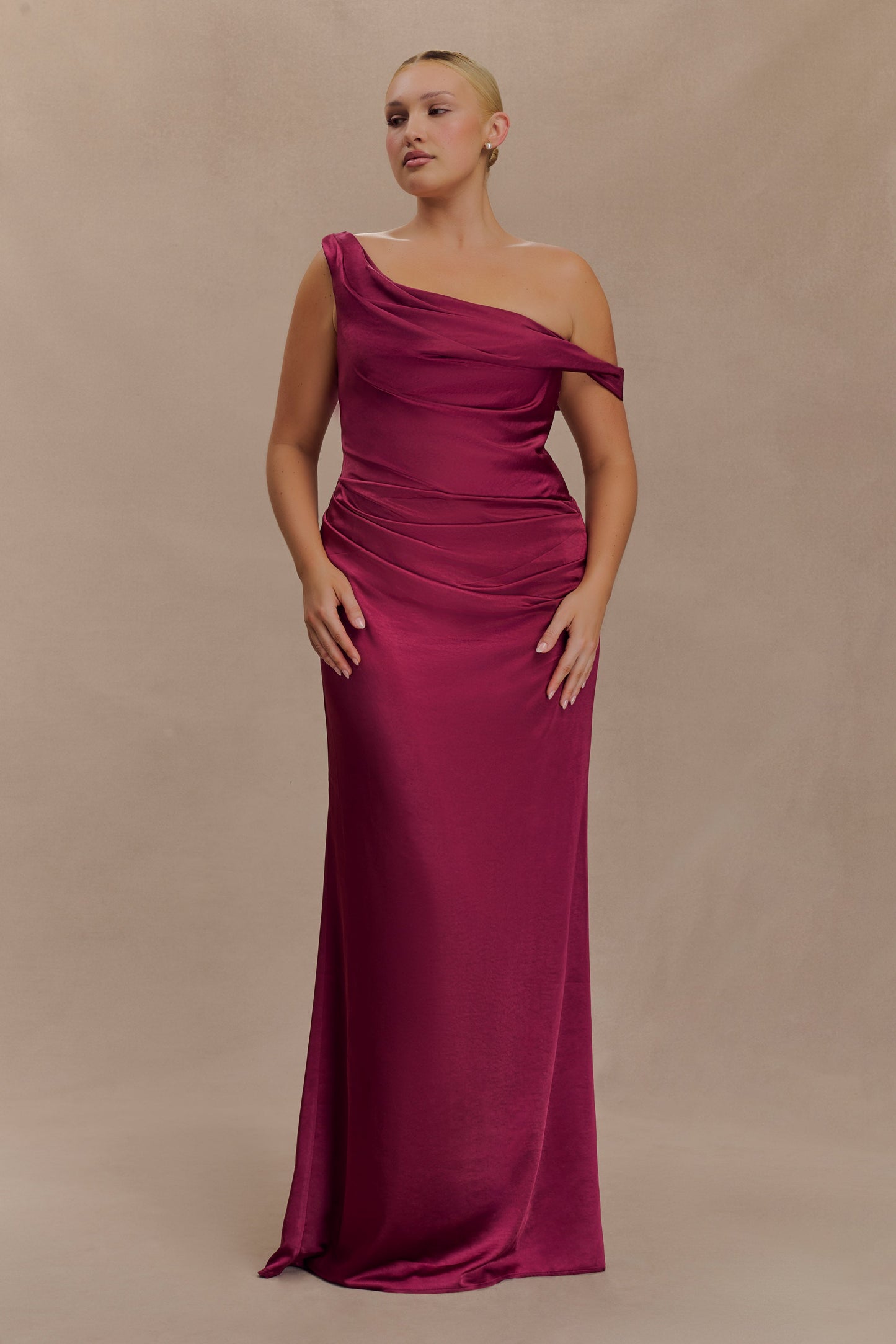 Dalia Off Shoulder Satin Maxi Dress - Mahogany