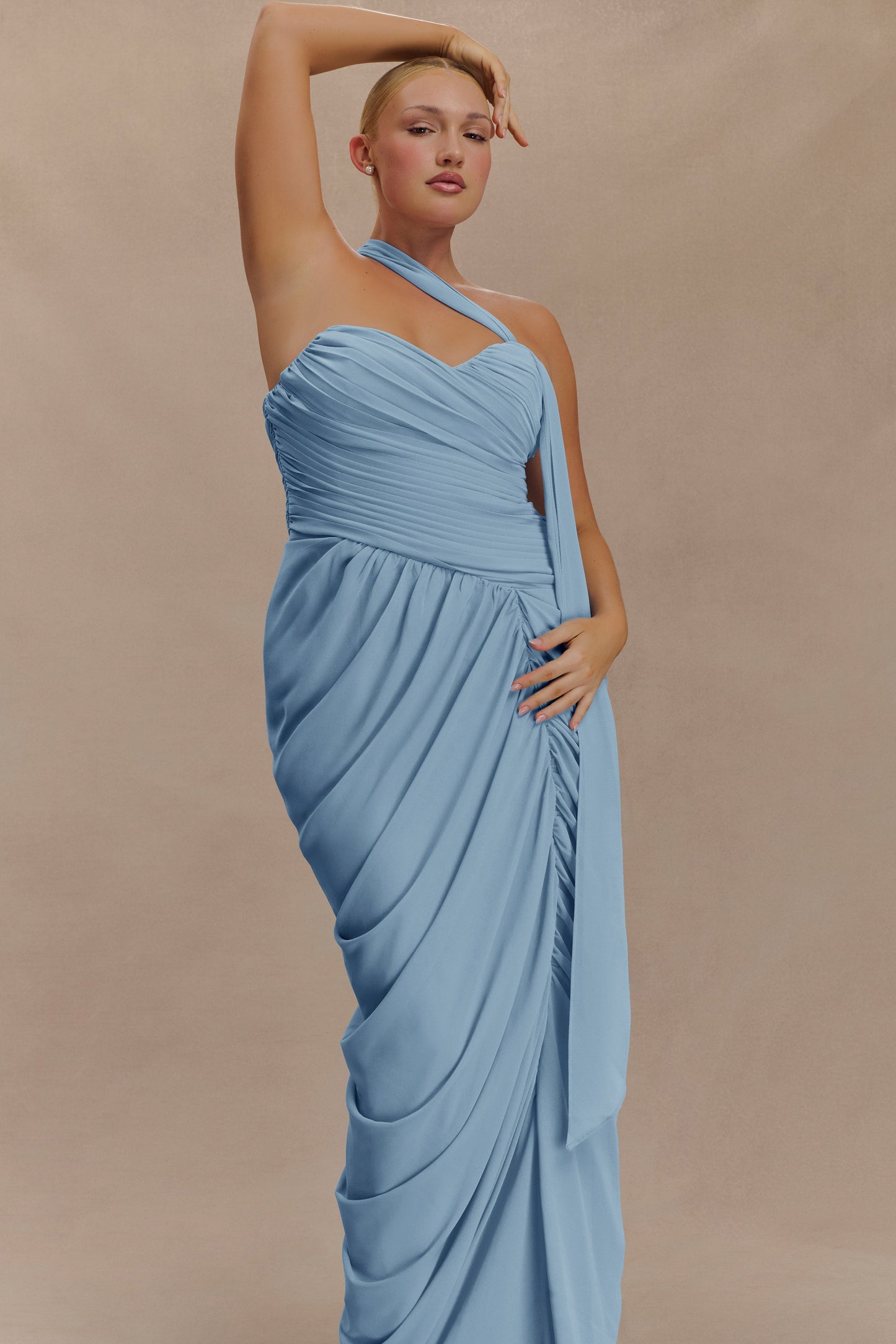 Micaela Chiffon Gathered Maxi Dress - Alaskan Blue