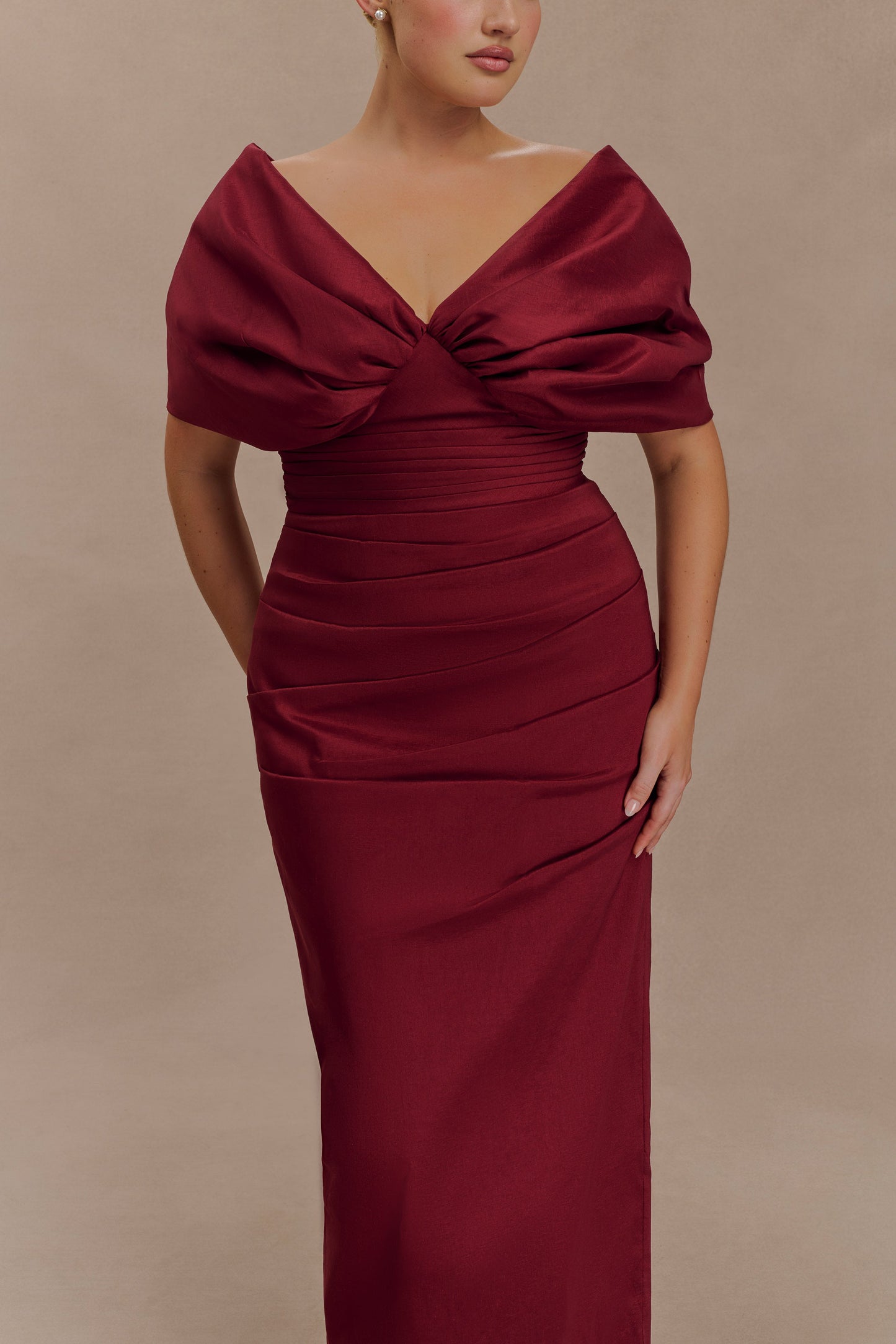 Thelma Bardot Maxi Dress - Wine