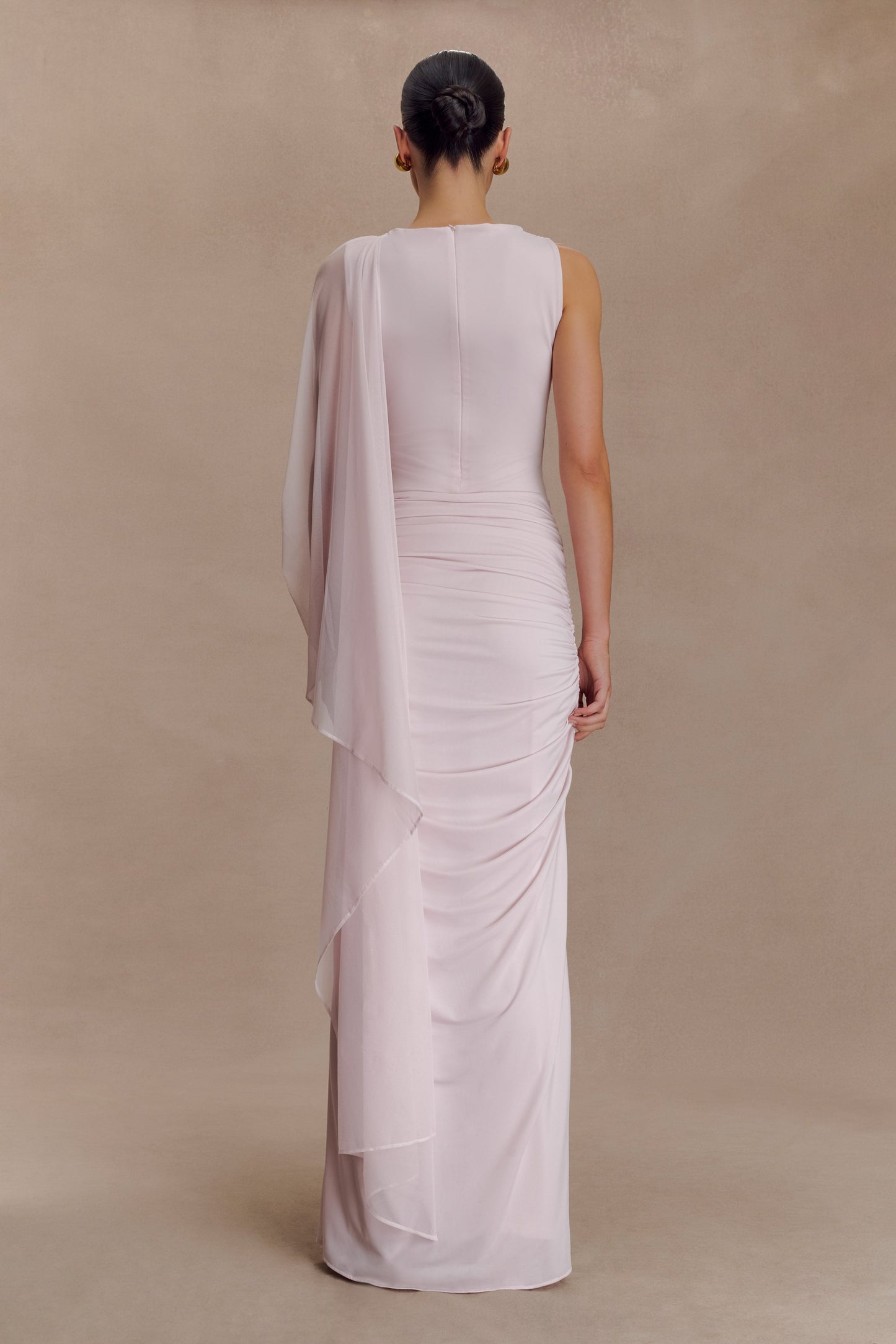 Amandine Ruched Slinky Maxi Dress - Pale Pink