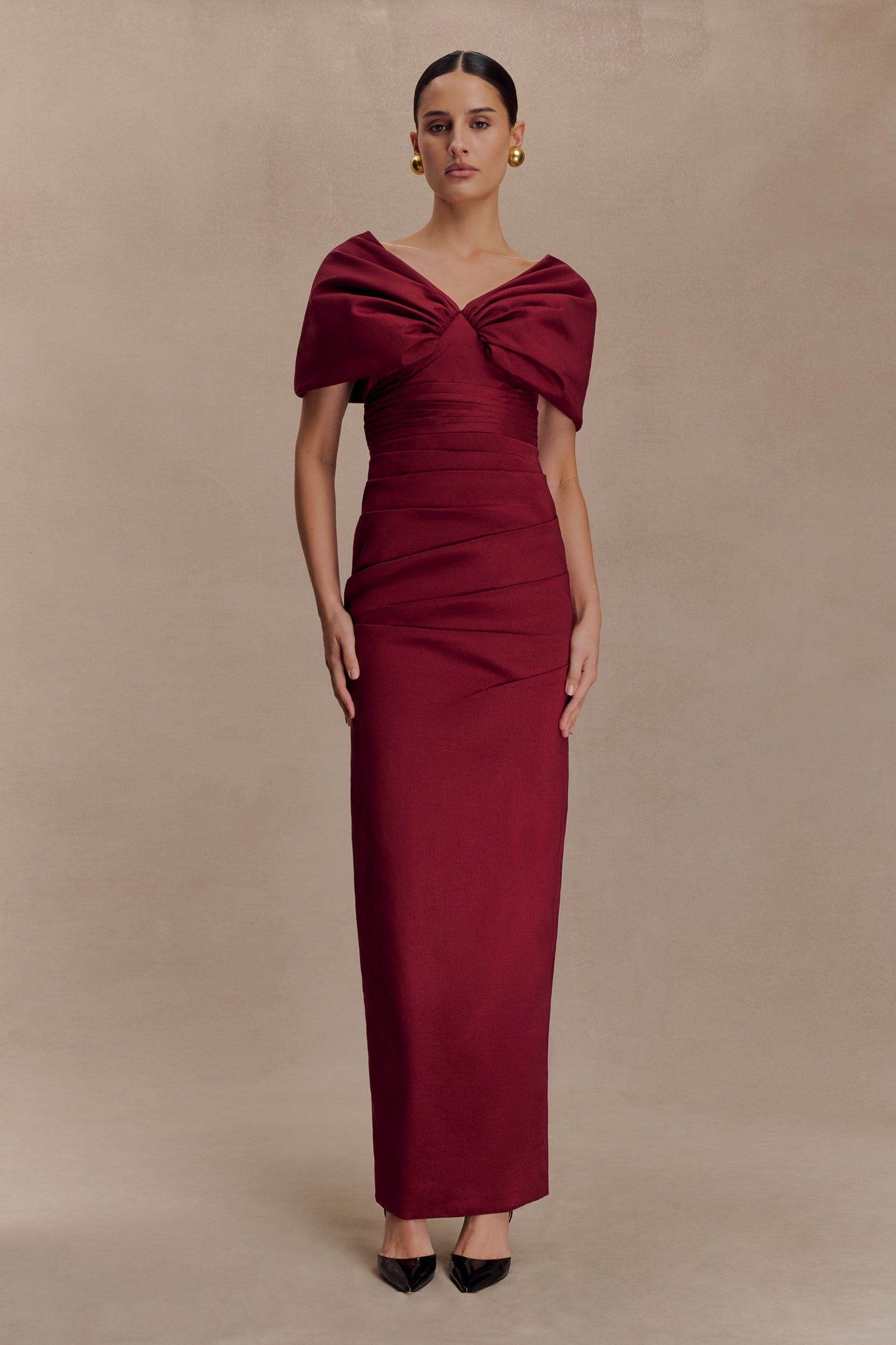 Thelma Bardot Maxi Dress - Wine