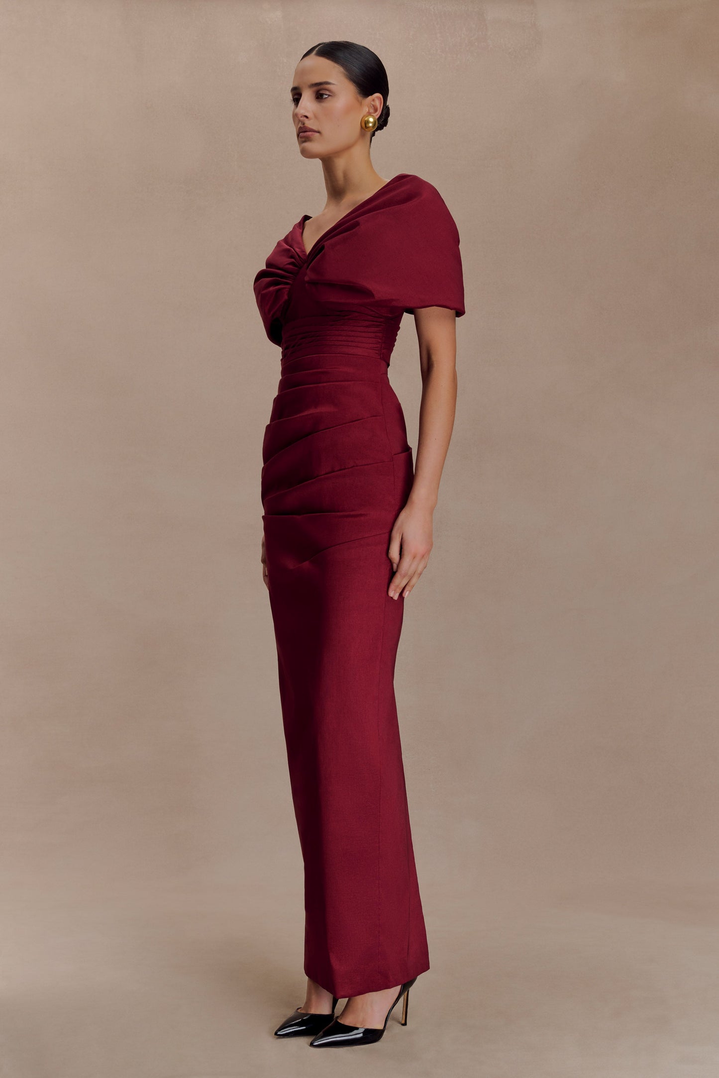 Thelma Bardot Maxi Dress - Wine