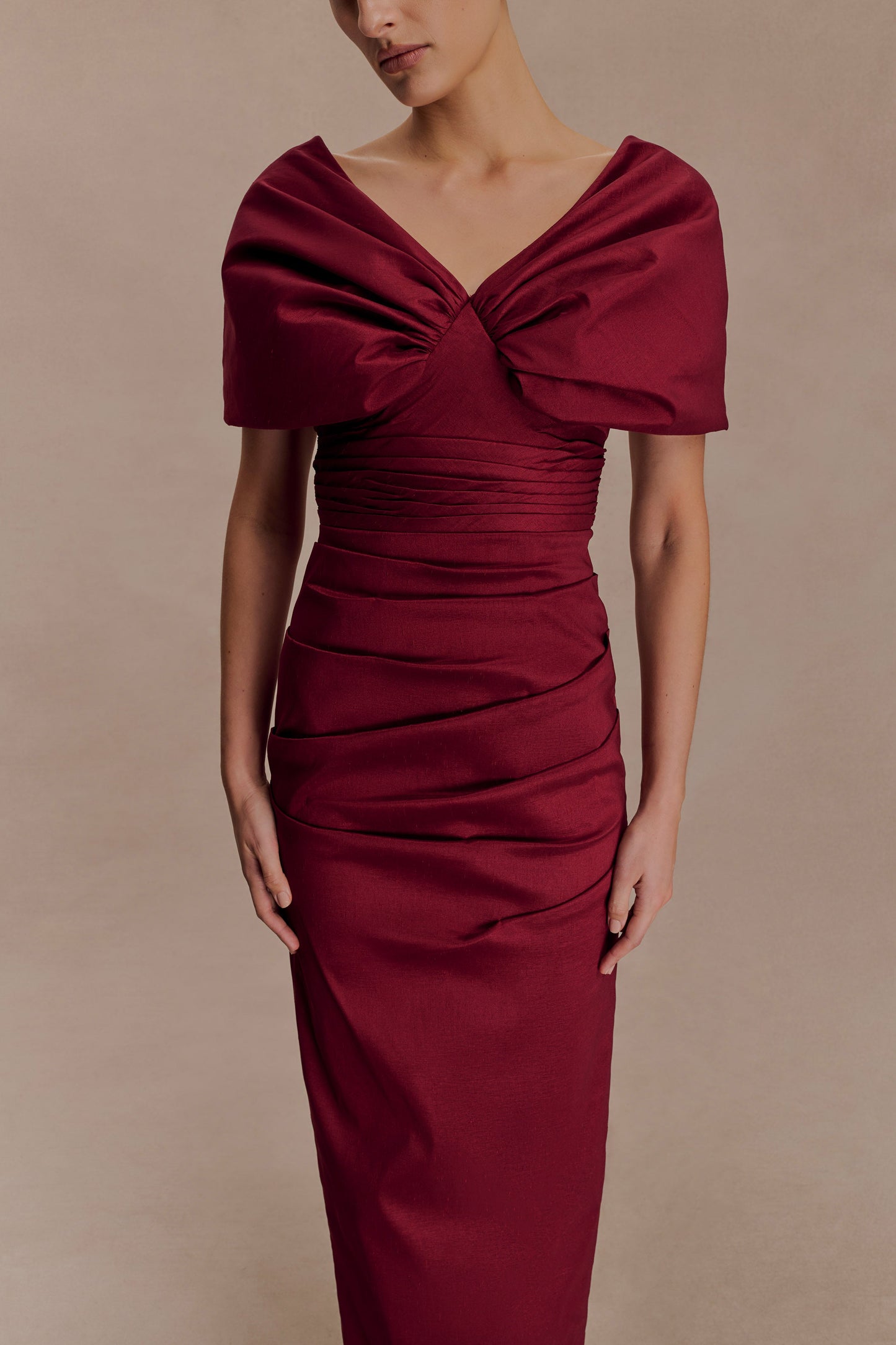 Thelma Bardot Maxi Dress - Wine
