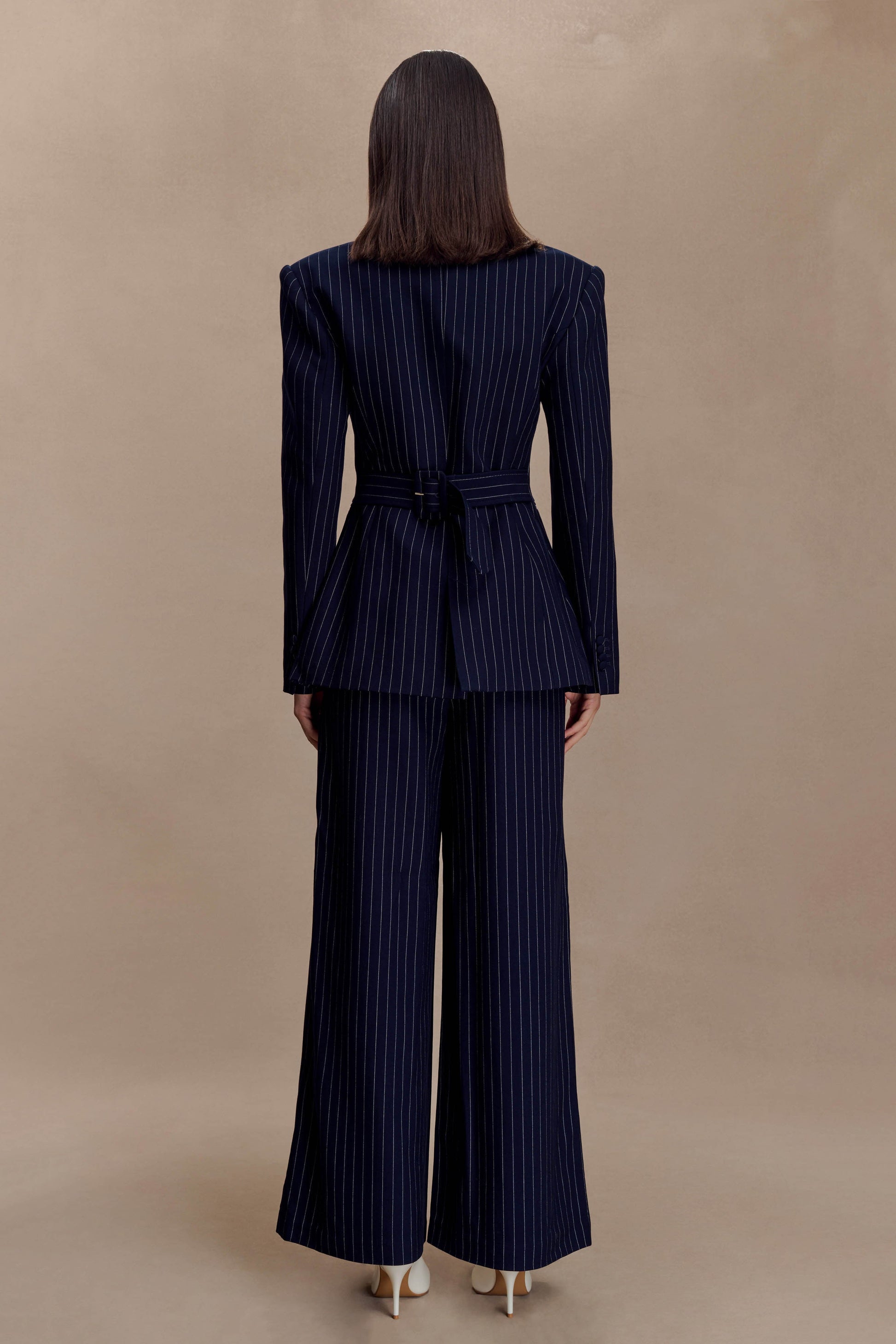 Jacqueline Pleated Wide Leg Pants - Navy Pinstripe #3