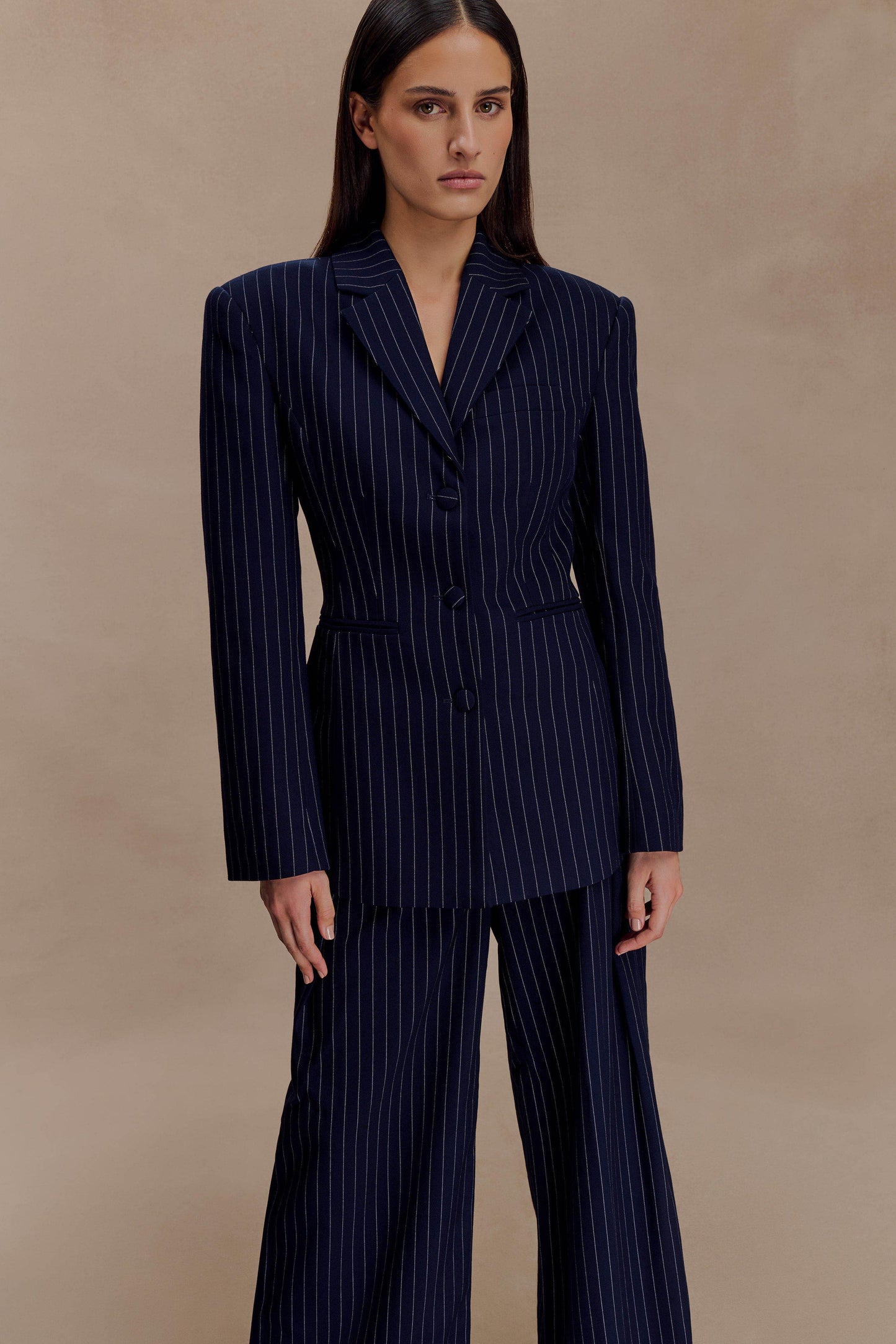 Bellamy Cinched Blazer - Navy Pinstripe
