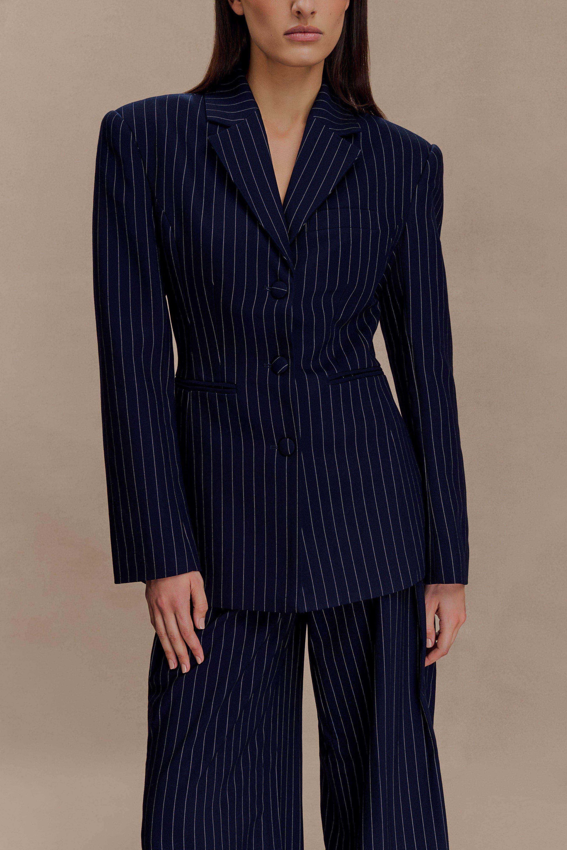 Bellamy Cinched Blazer - Navy Pinstripe #3