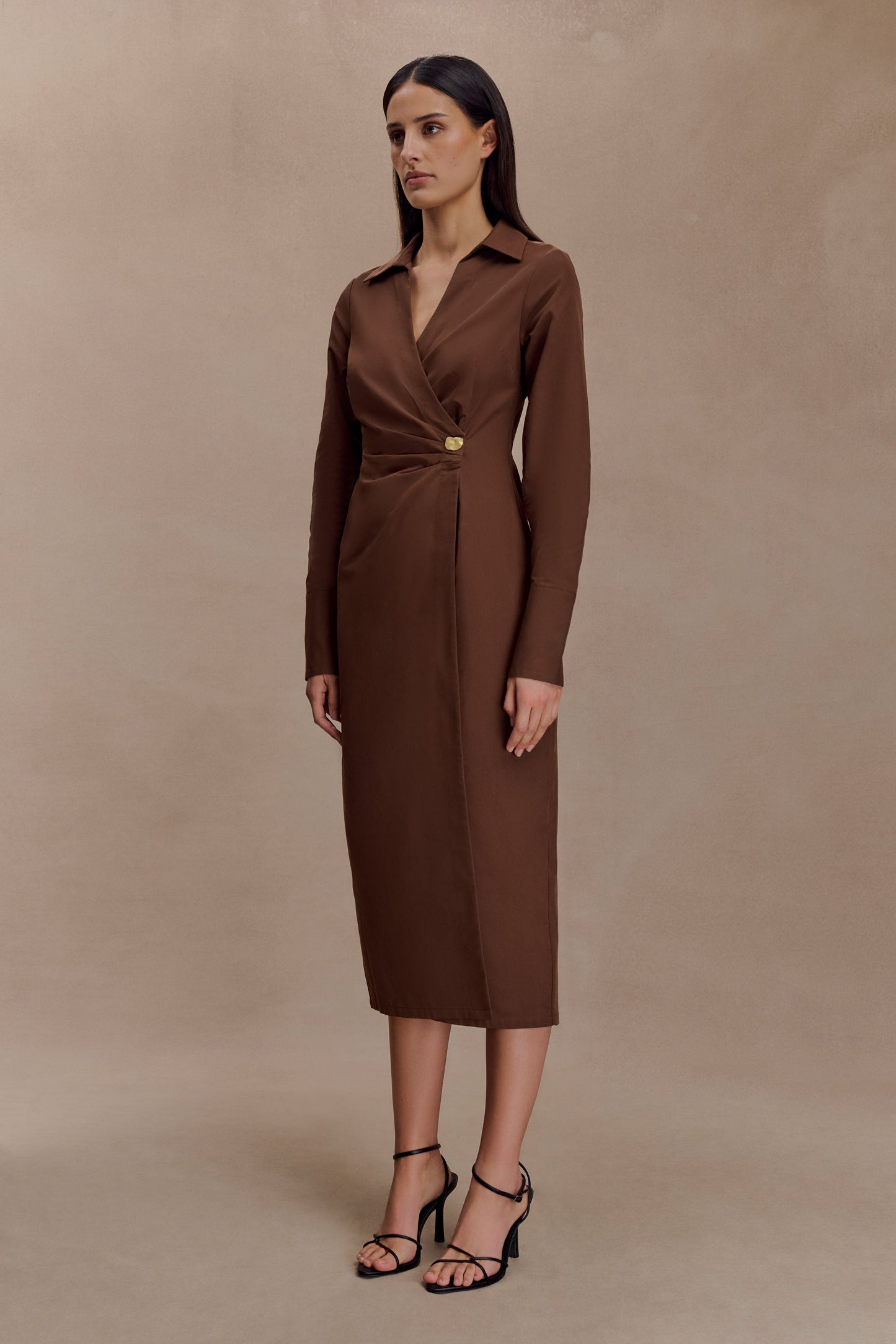 Mikaila Asymmetric Shirt Dress - Dark Chocolate