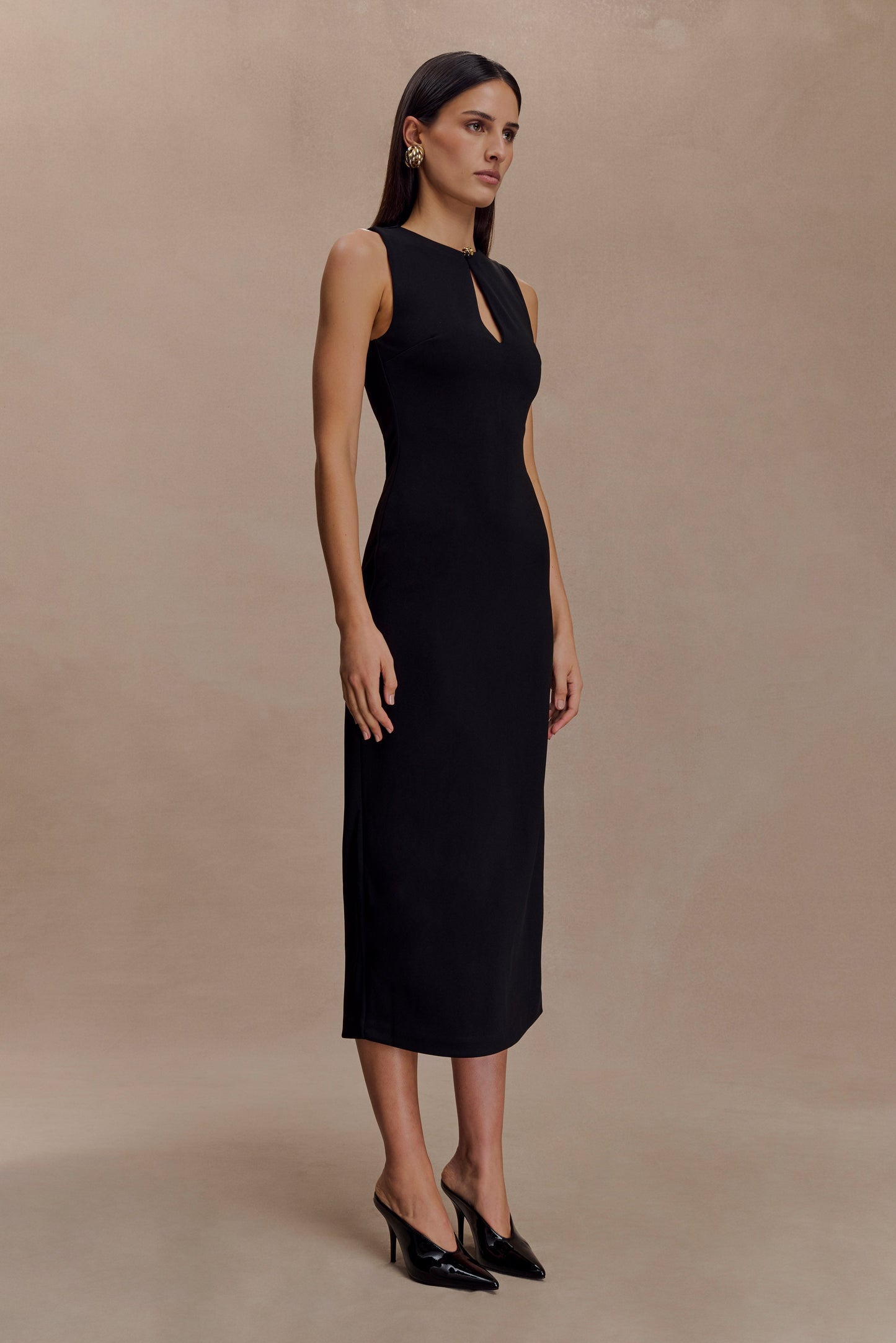 Norah Sleeveless Crepe Midi Dress - Black