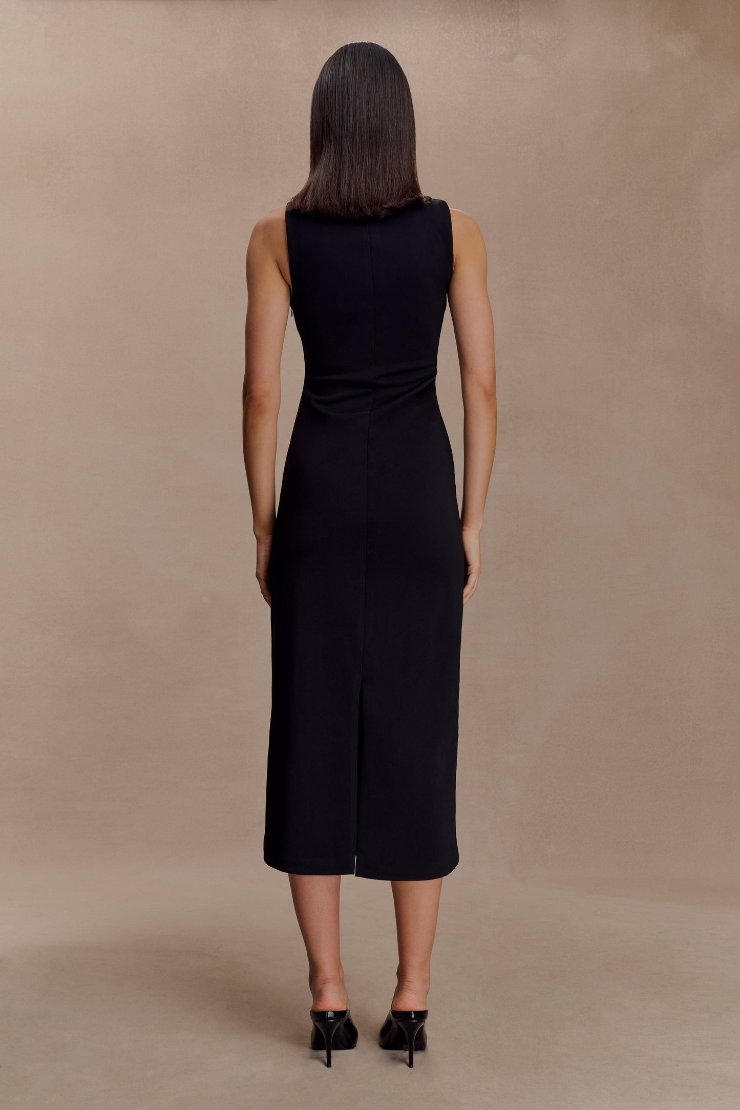 Norah Sleeveless Crepe Midi Dress - Black
