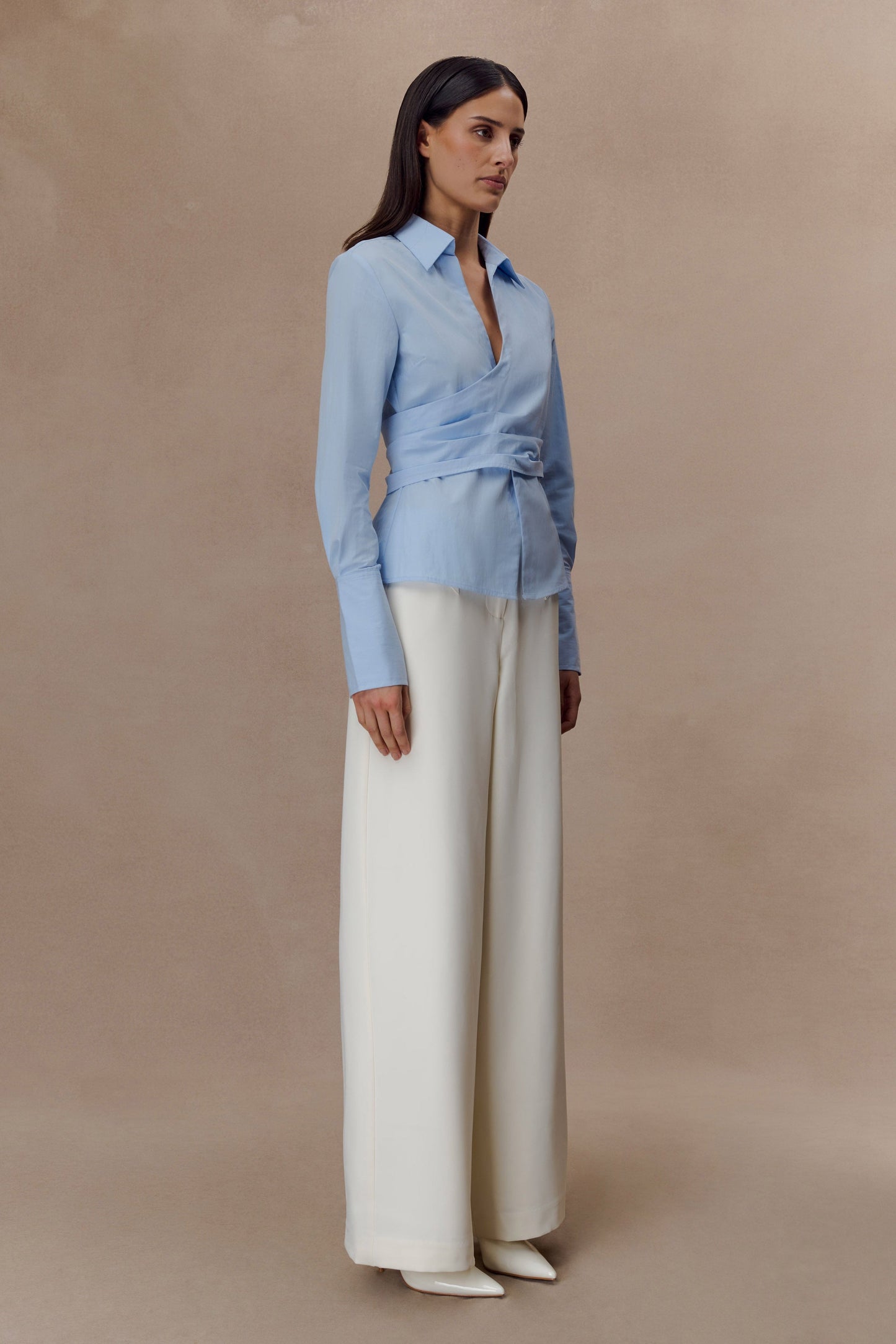 Eugenia Wrap Cotton Shirt - Blue