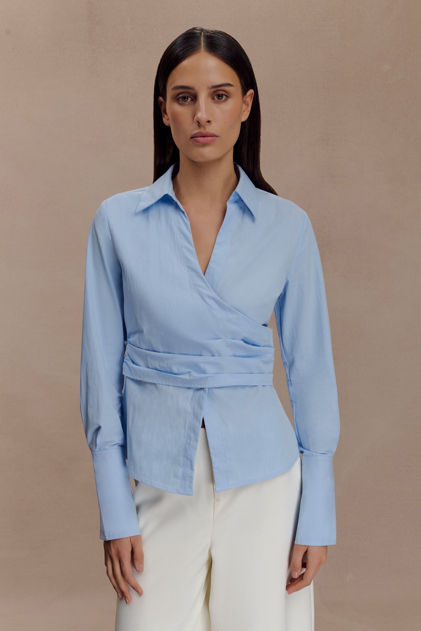 Eugenia Wrap Cotton Shirt - Blue