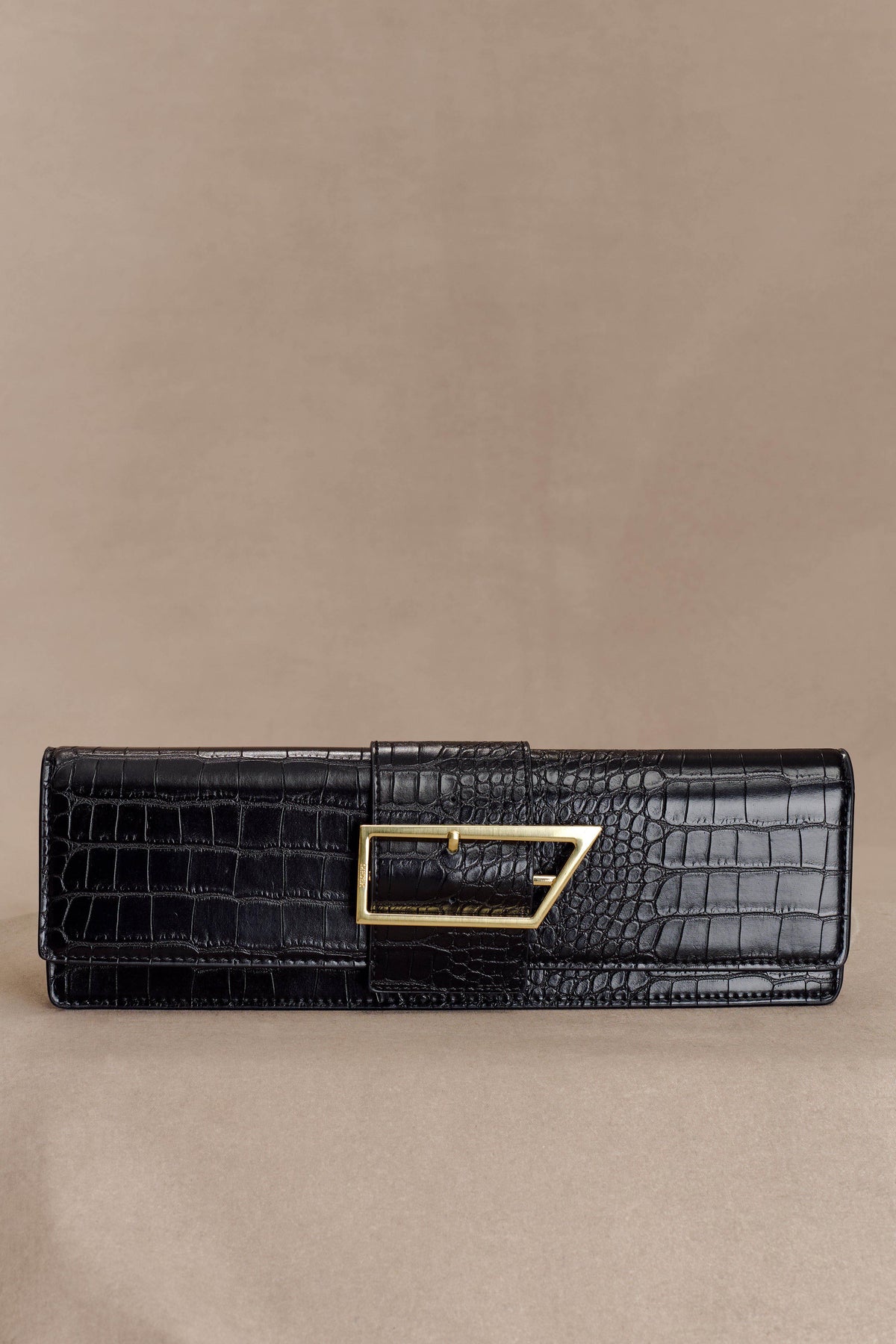 Jessica Faux Leather Crocodile Clutch - Black