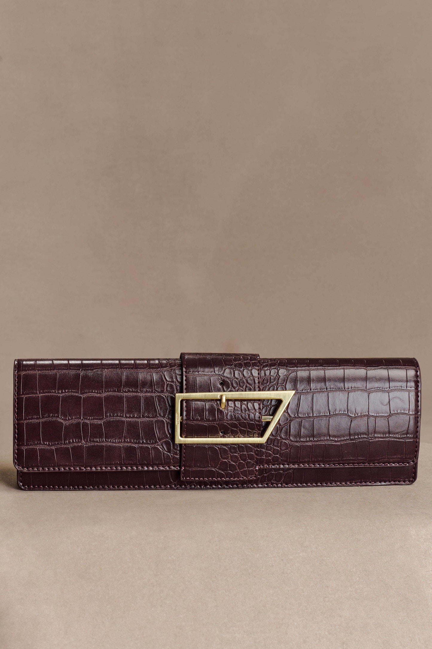 Jessica Faux Leather Crocodile Clutch - Burgundy