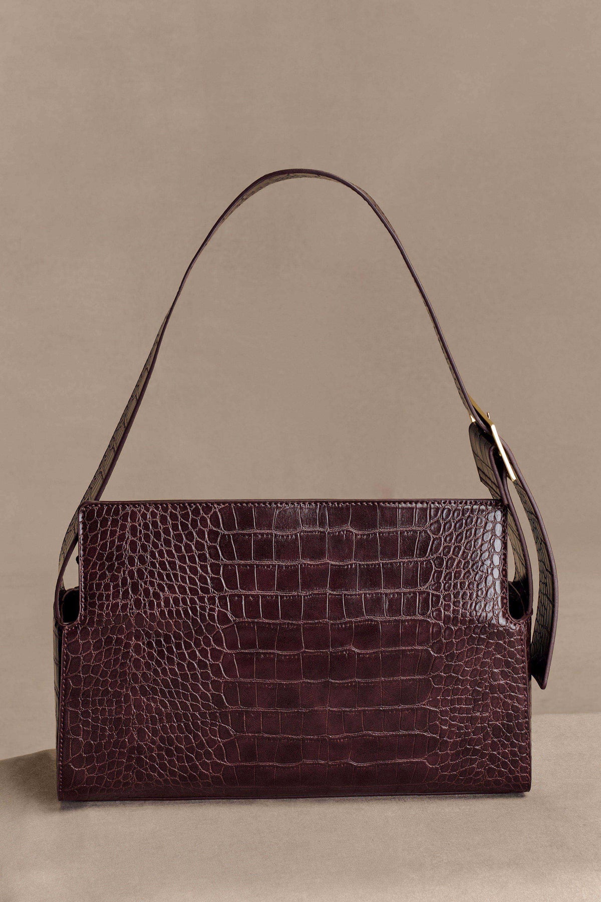 Maria Faux Leather Crocodile Shoulder Bag - Chocolate