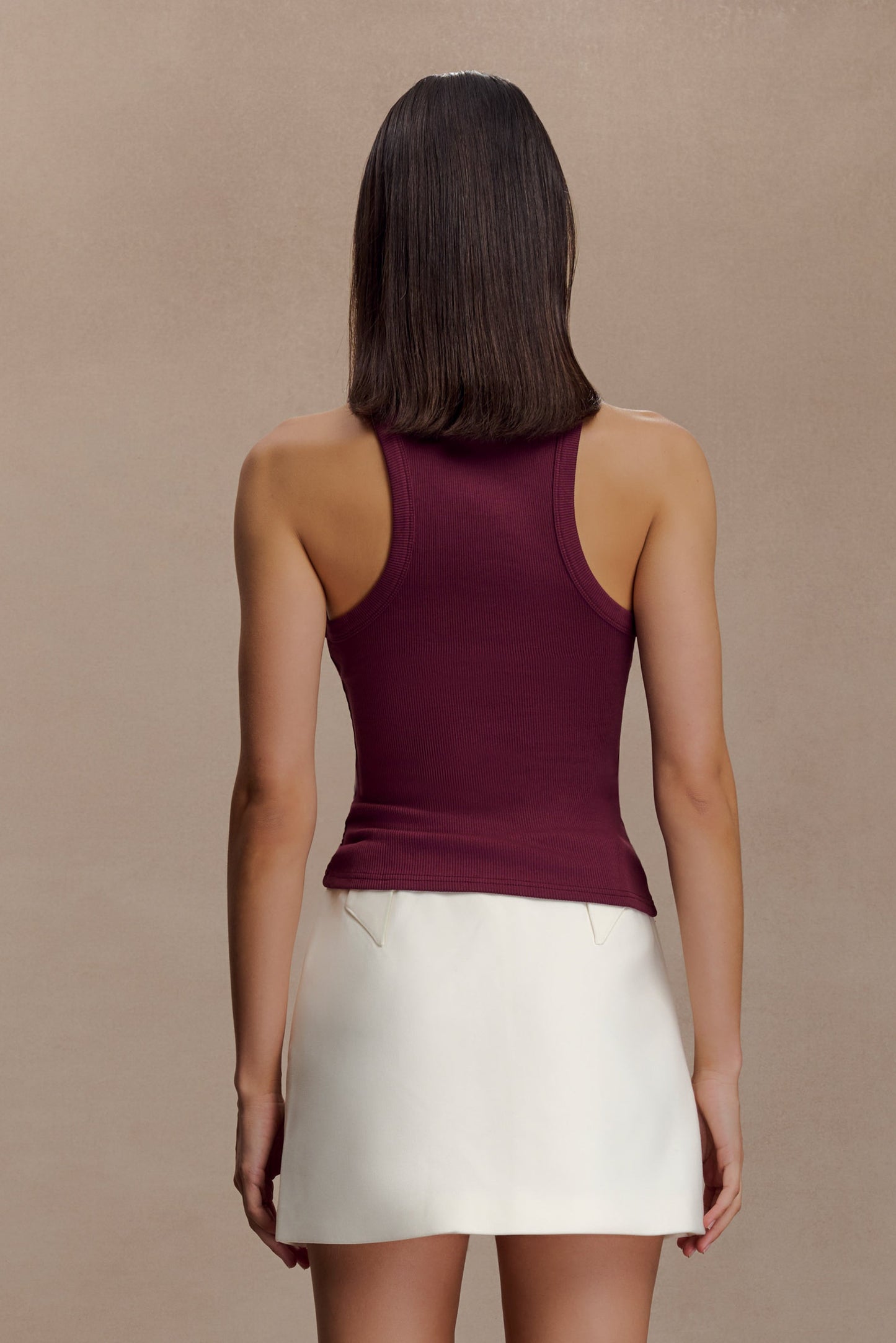 Lola Ribbed Sleeveless Top With Hardware - Burgundy