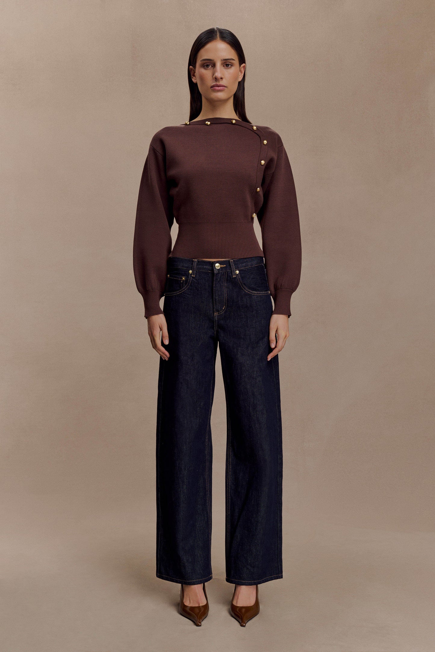 Mertyle Aysmetrical Knit Jumper - Deep Chocolate