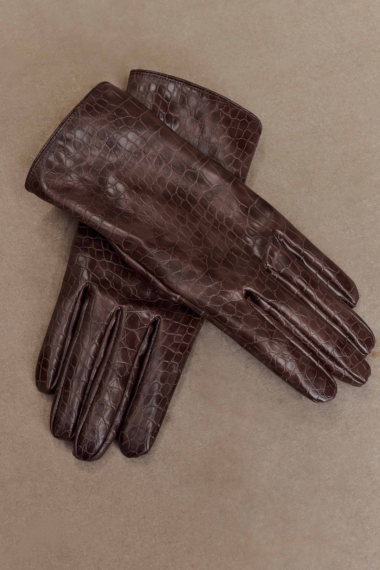 Atlas Faux Leather Crocodile Gloves - Chocolate