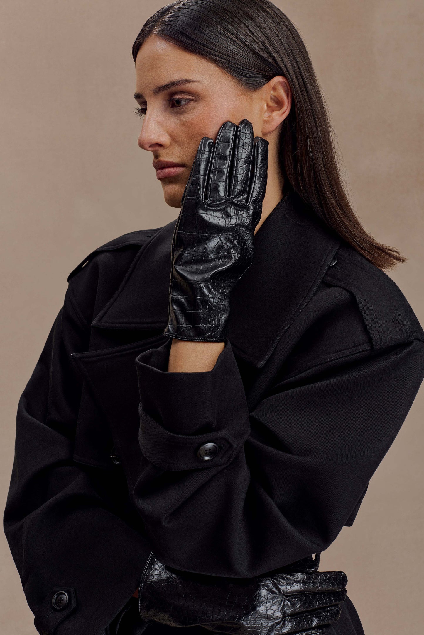 Atlas Faux Leather Crocodile Gloves - Black