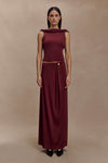 Bridget Slinky Maxi Skirt With Hardware - Burgundy